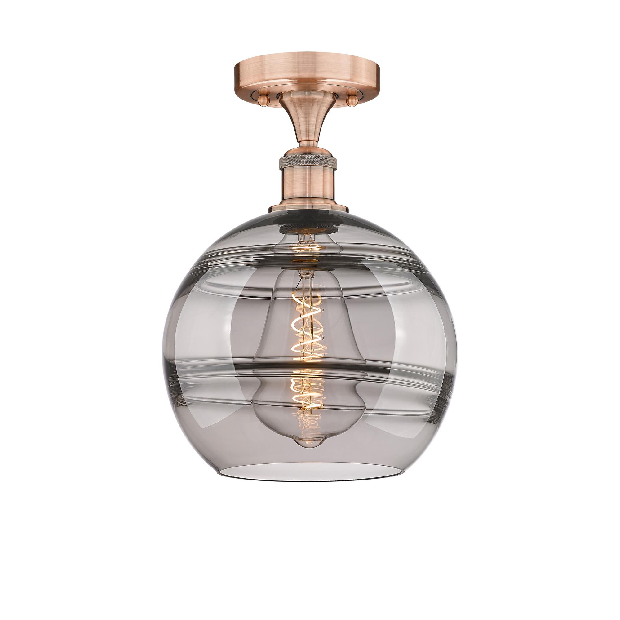 Shown in Antique Copper finish and Light Smoke glass