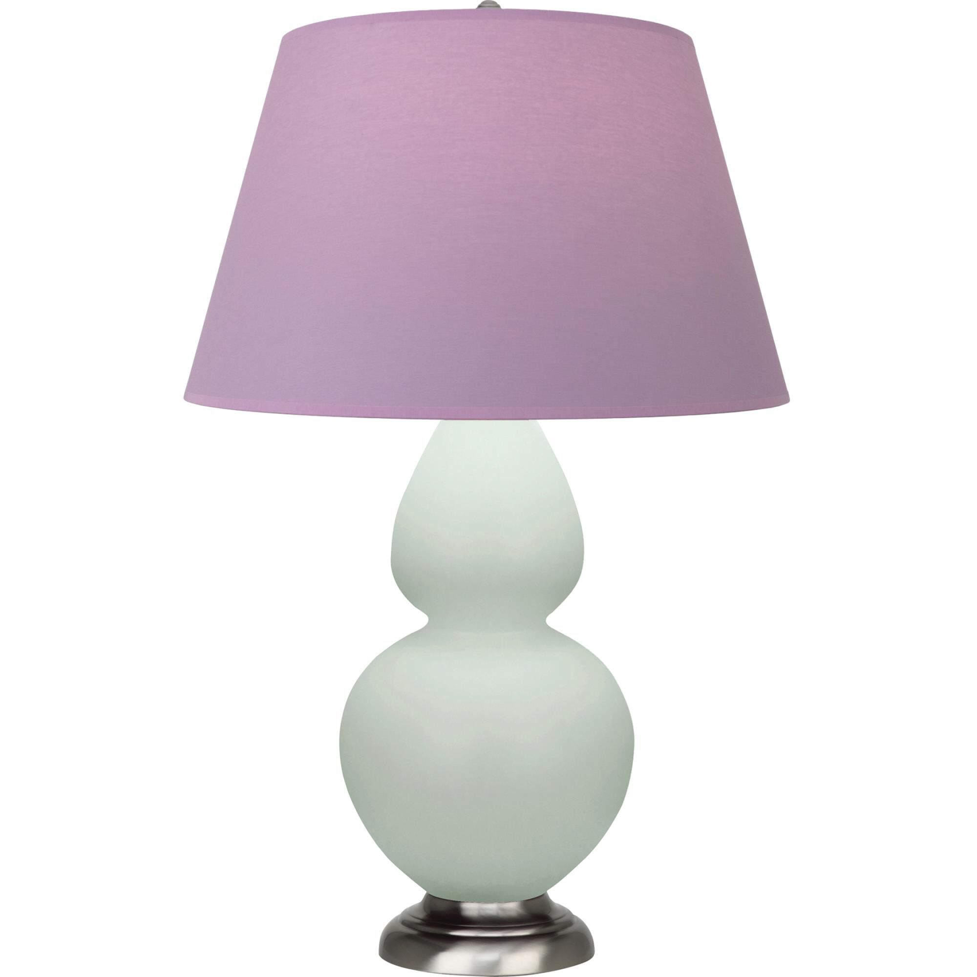 Shown in Matte Celadon finish and Lavender and Plum shade and Antique Silver accent