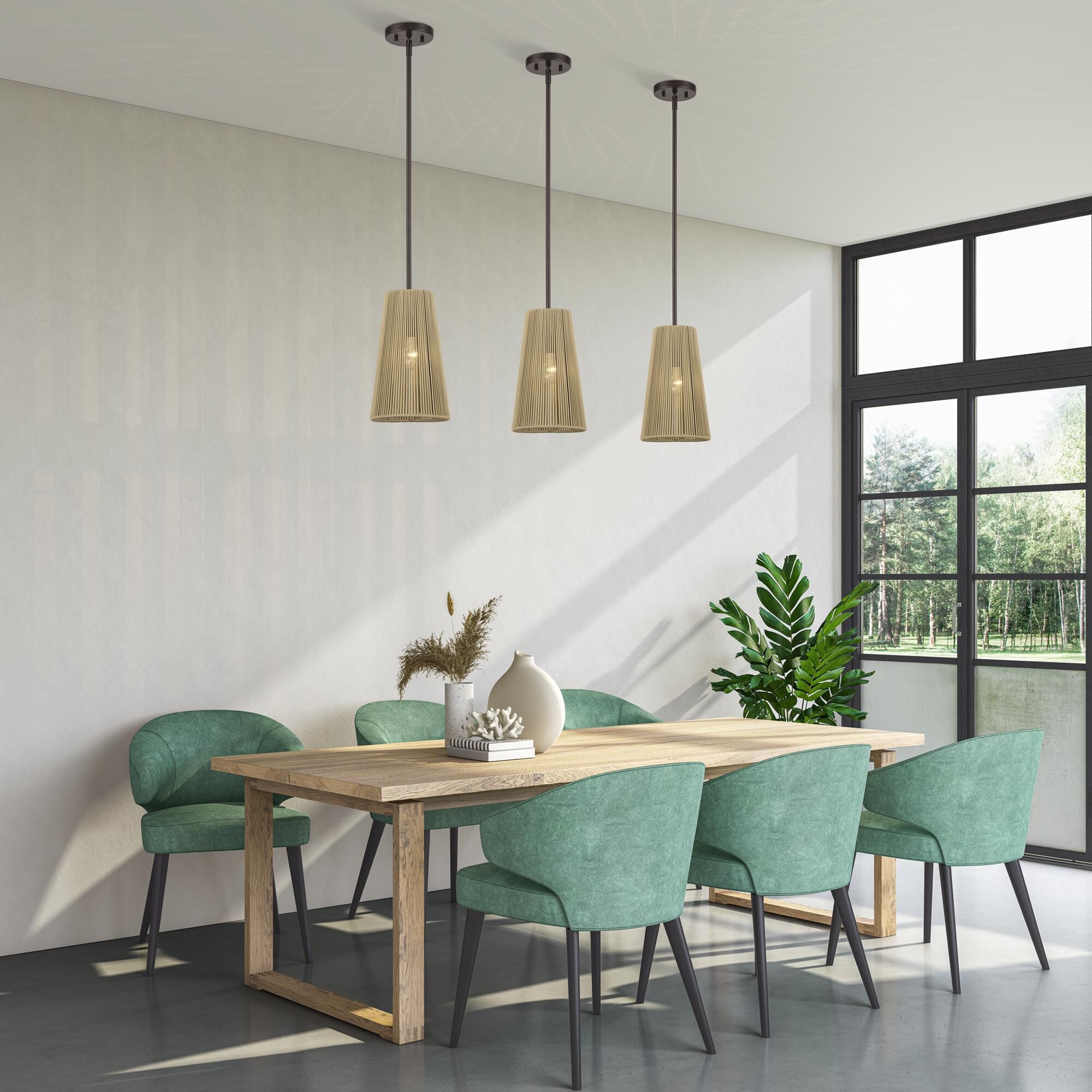 Shown in English Bronze finish and Hand-Woven Venetian Gold Color Polyester Rope shade