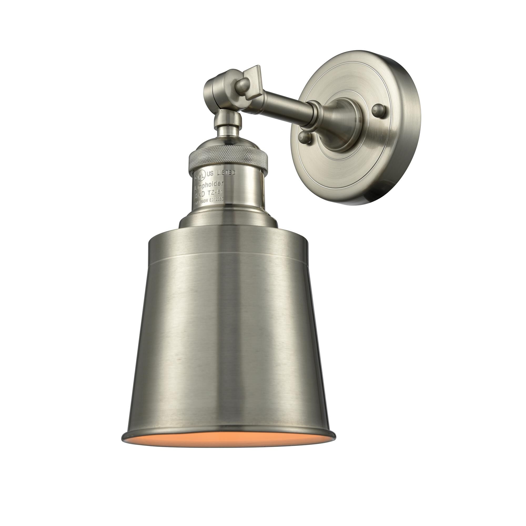 Shown in Brushed Satin Nickel finish and Brushed Satin Nickel glass and Brushed Satin Nickel shade and No Accent accent