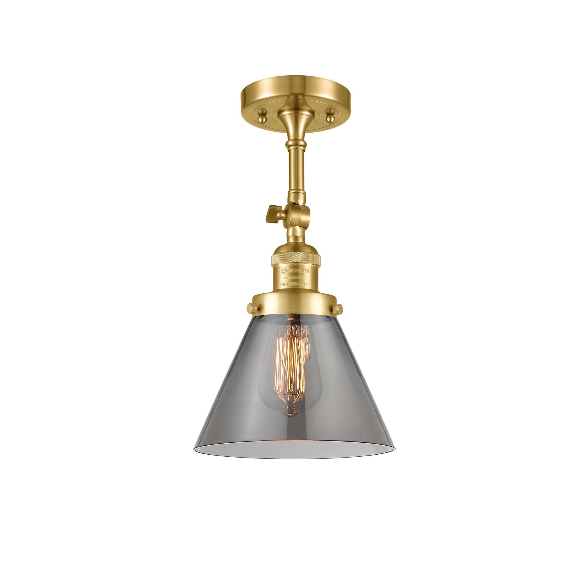Shown in Satin Gold finish and Plated Smoke glass and None accent