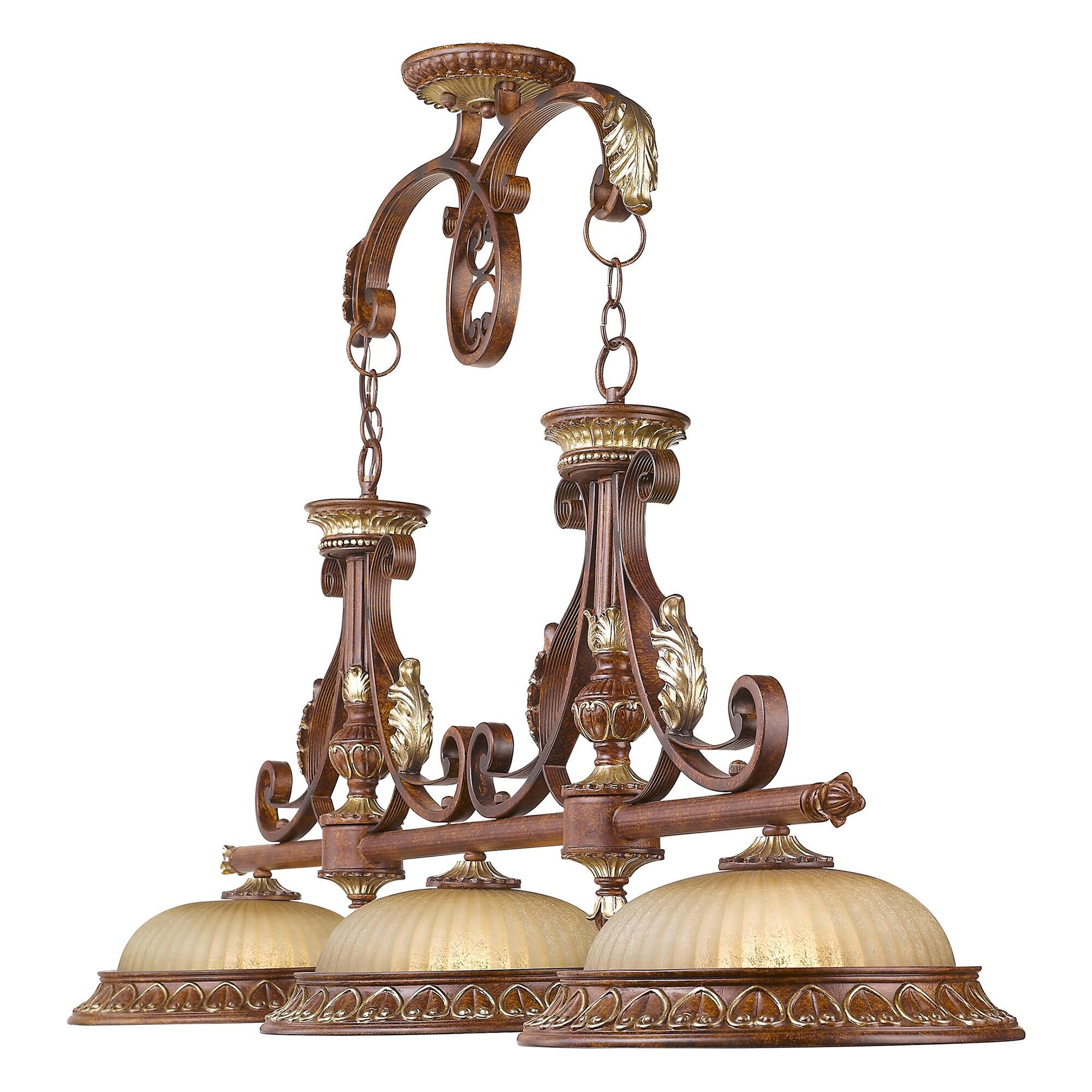 Shown in Verona Bronze-Aged Gold Leaf Accents finish and Rustic Art glass