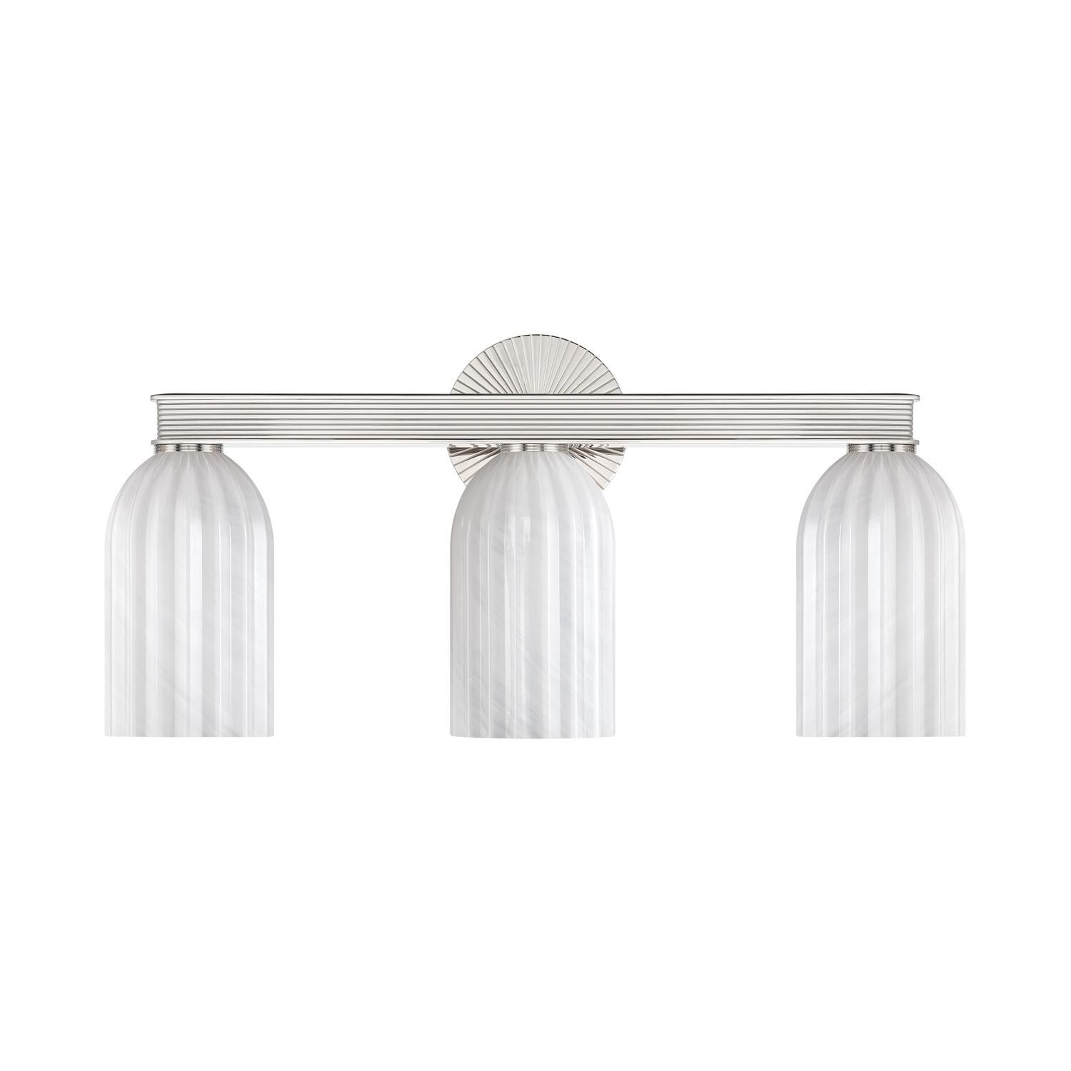 Shown in Polished Nickel finish and Strie glass and Strie Glass shade