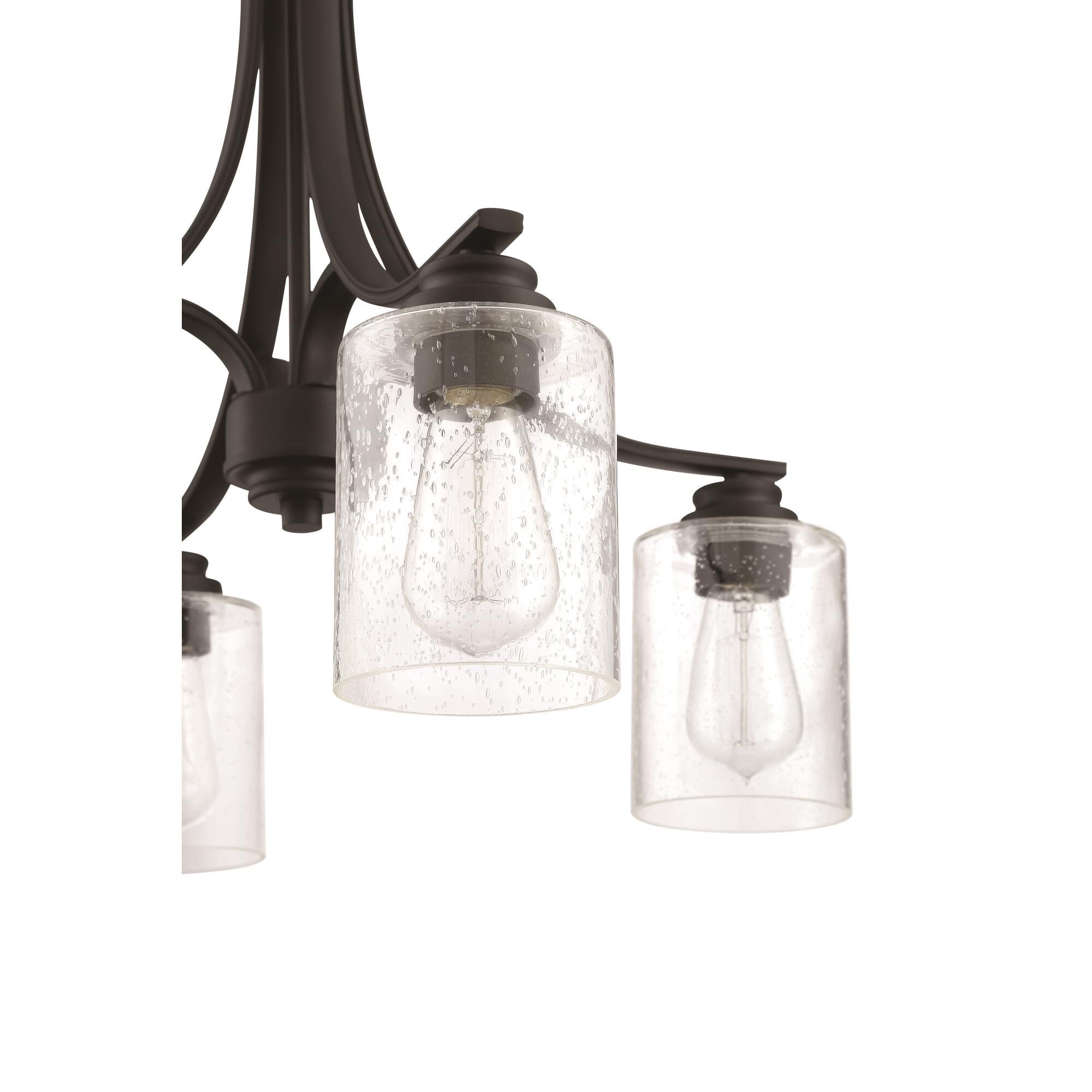 Shown in Flat Black finish and Clear Seeded glass and Glass shade