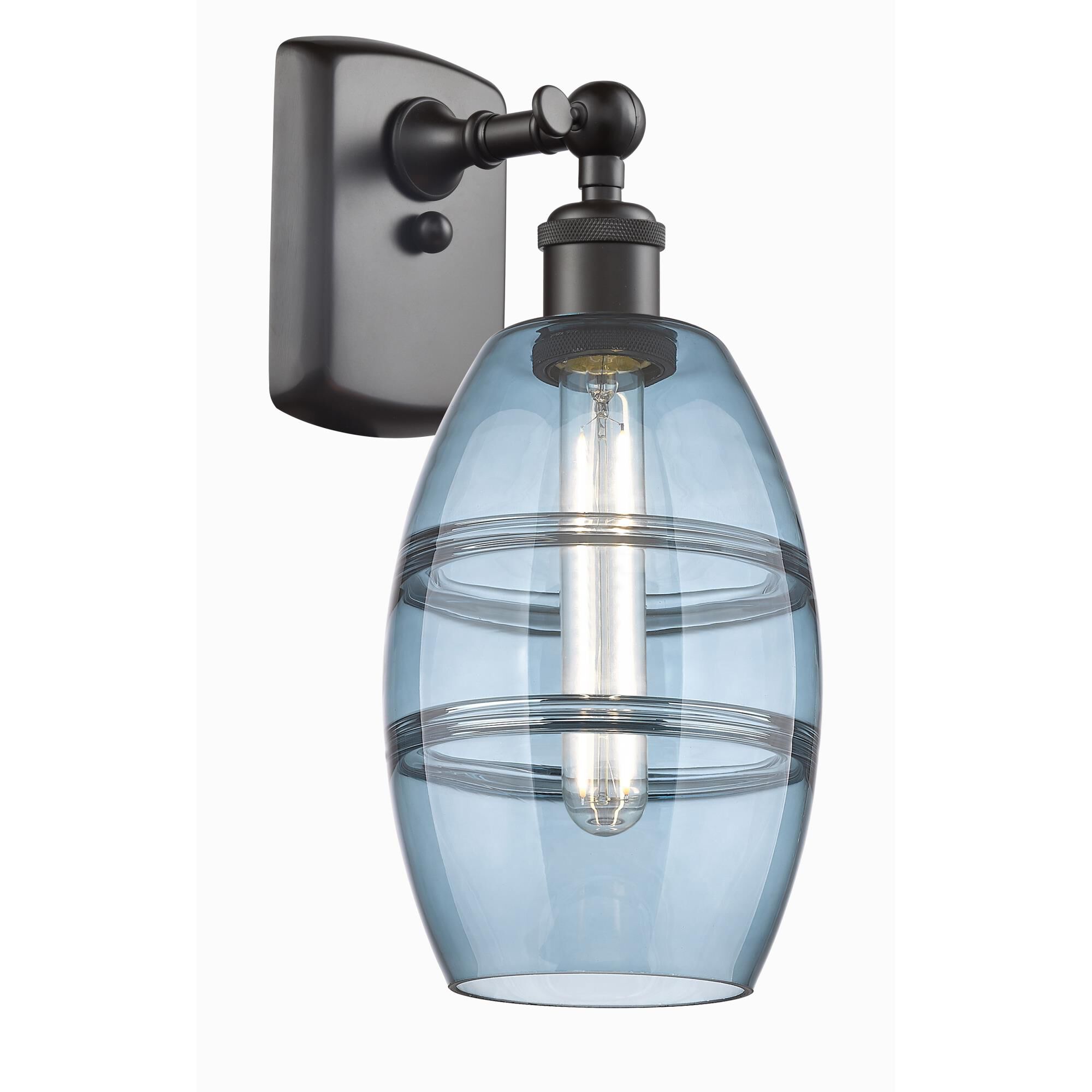 Shown in Oil Rubbed Bronze finish and Princess Blue glass