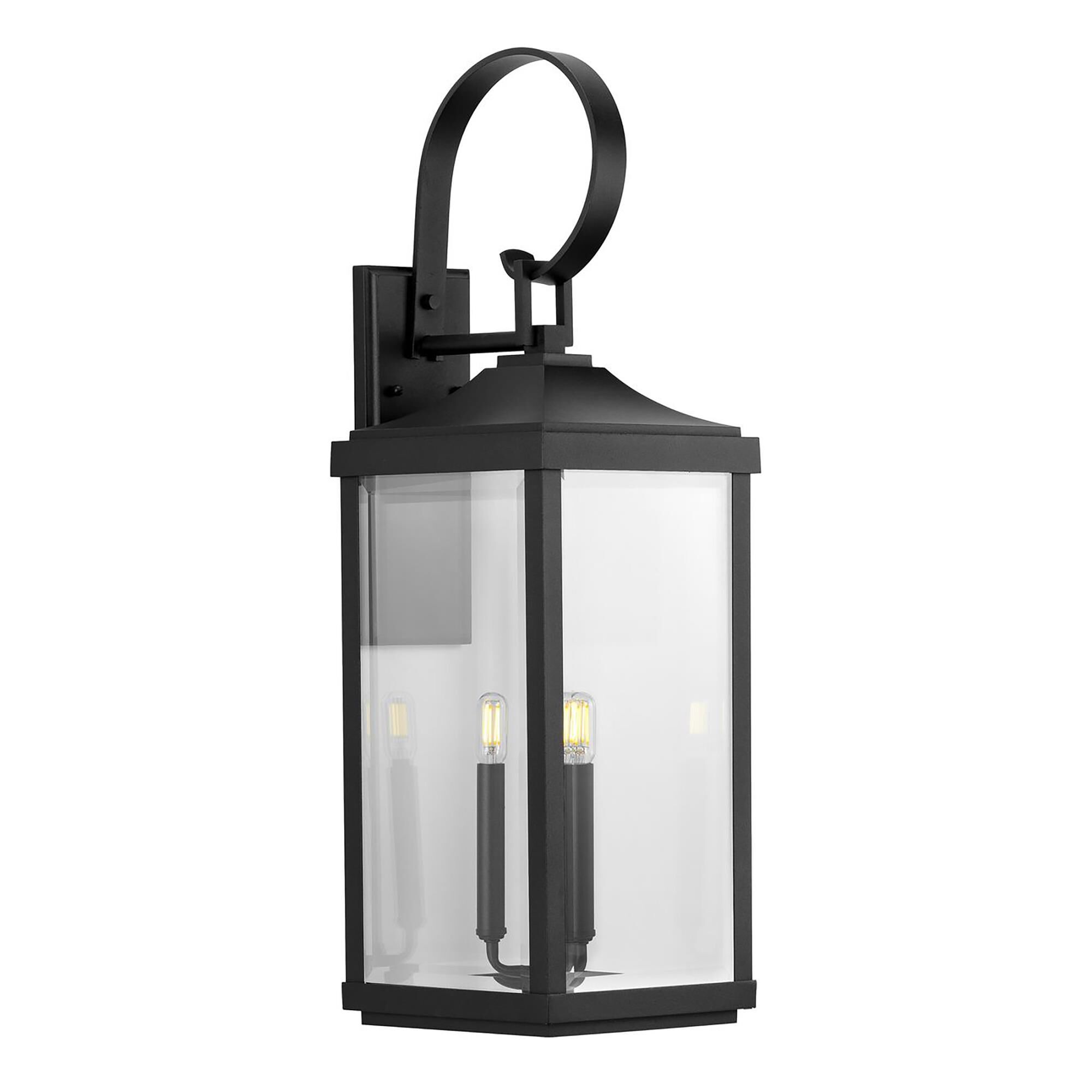 Shown in Textured Black finish and Clear Beveled glass