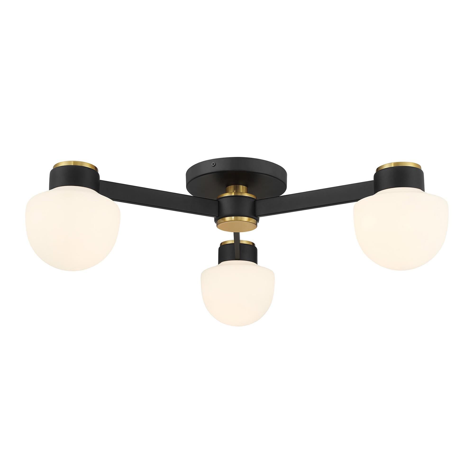 Shown in Matte Black and Natural Brass finish and White Opal glass
