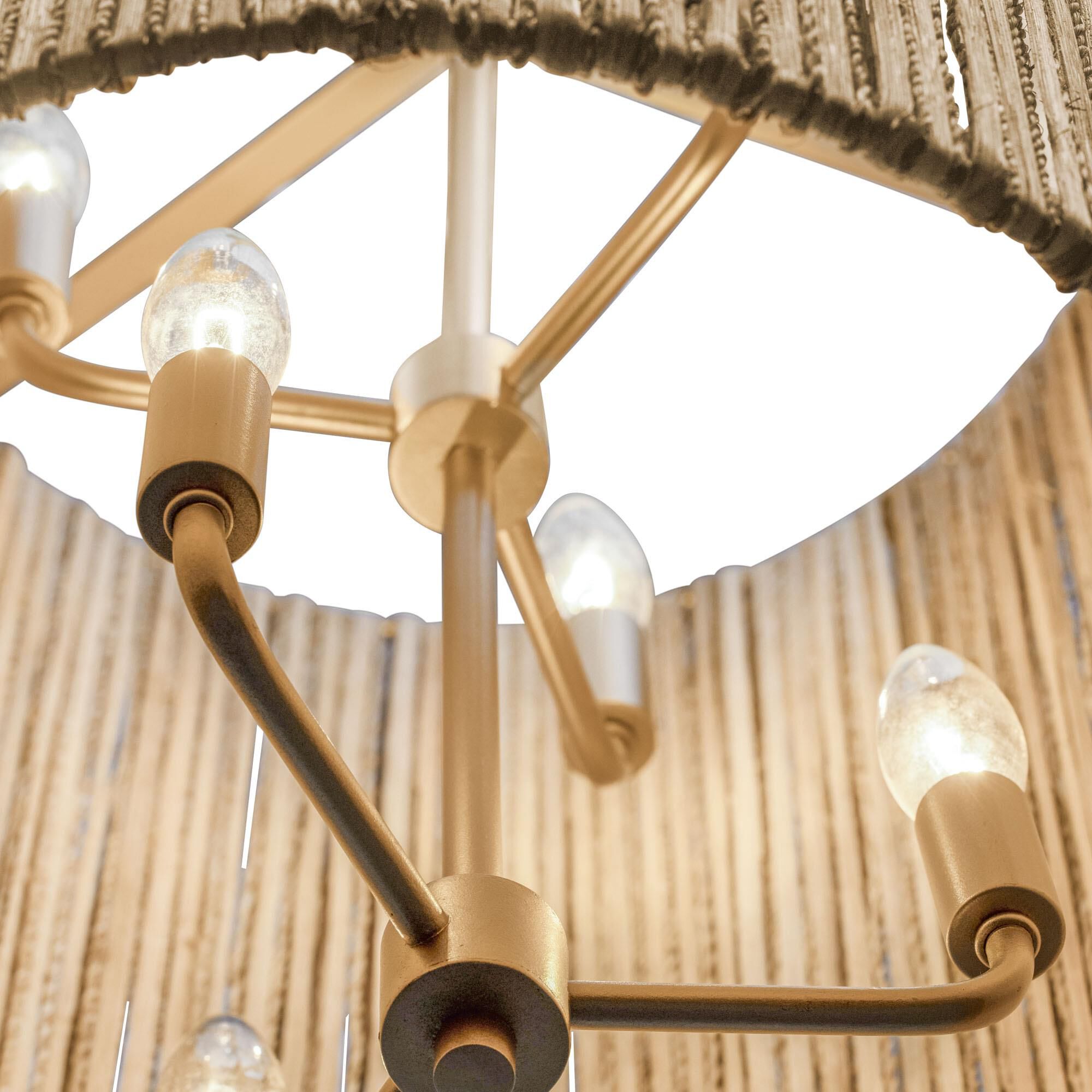 Shown in French Gold finish and Natural Rattan And Abaca Rope shade