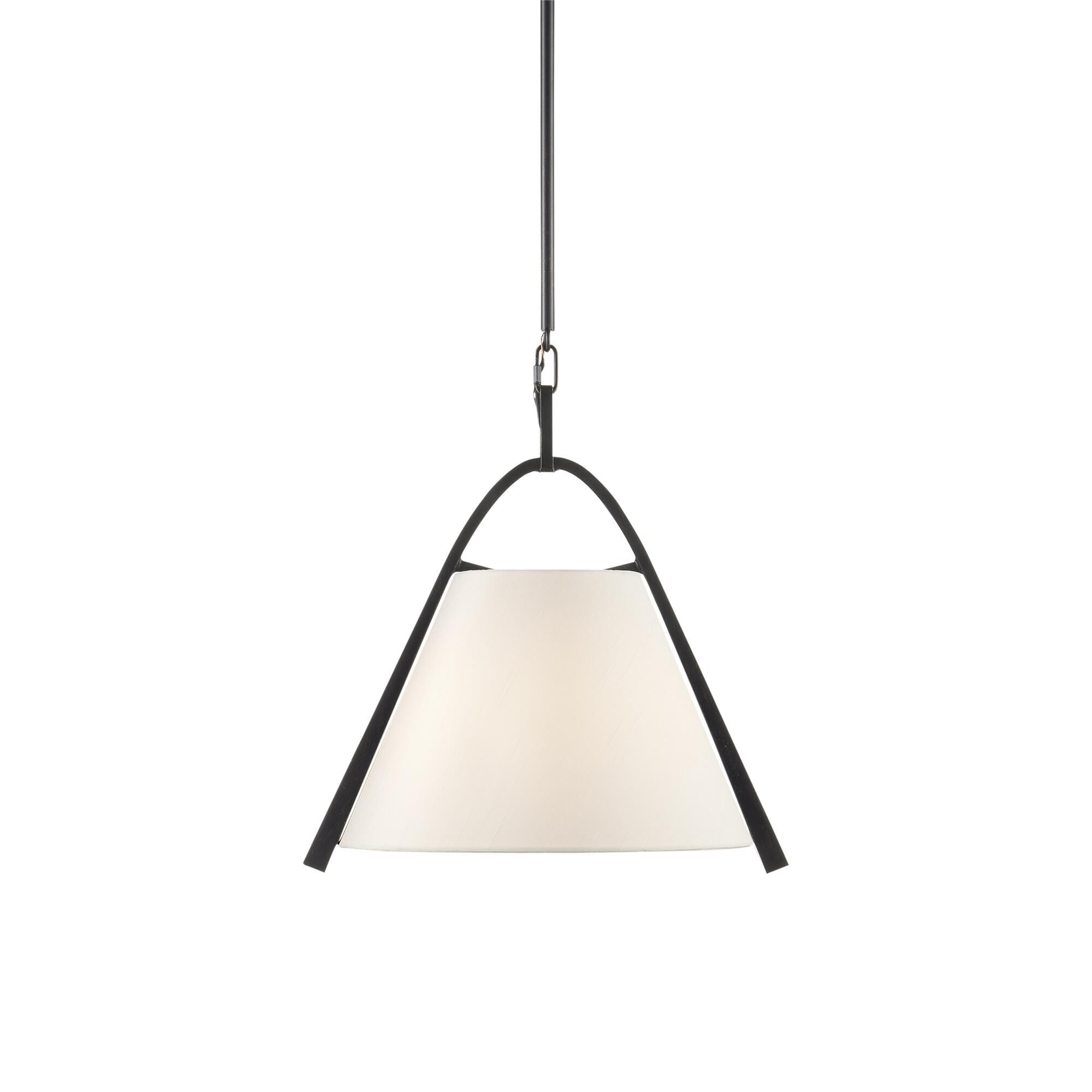 Shown in Satin Black/Brushed Brown finish and Off-White Shantung shade