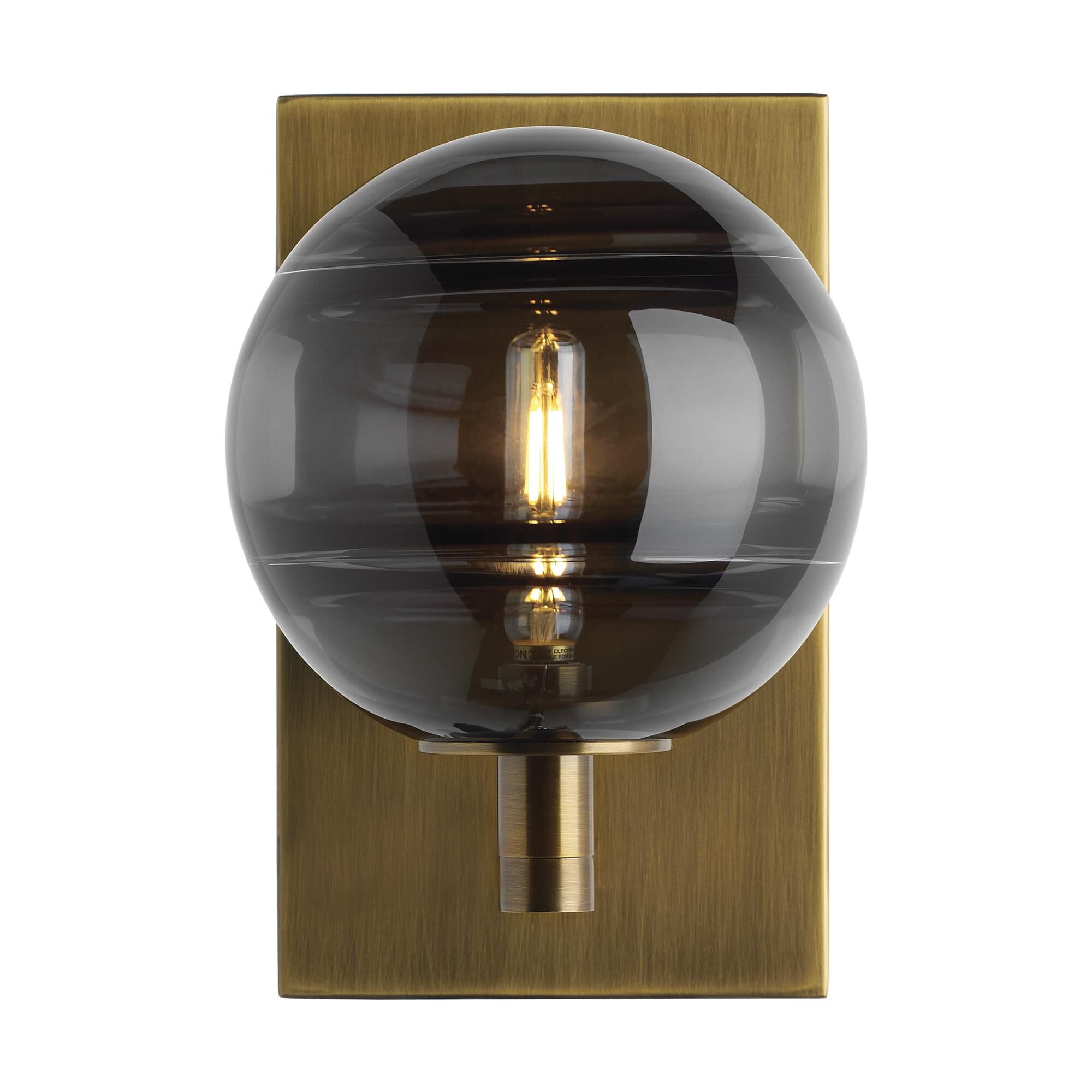 Shown in Aged Brass finish and Transparent Smoke glass