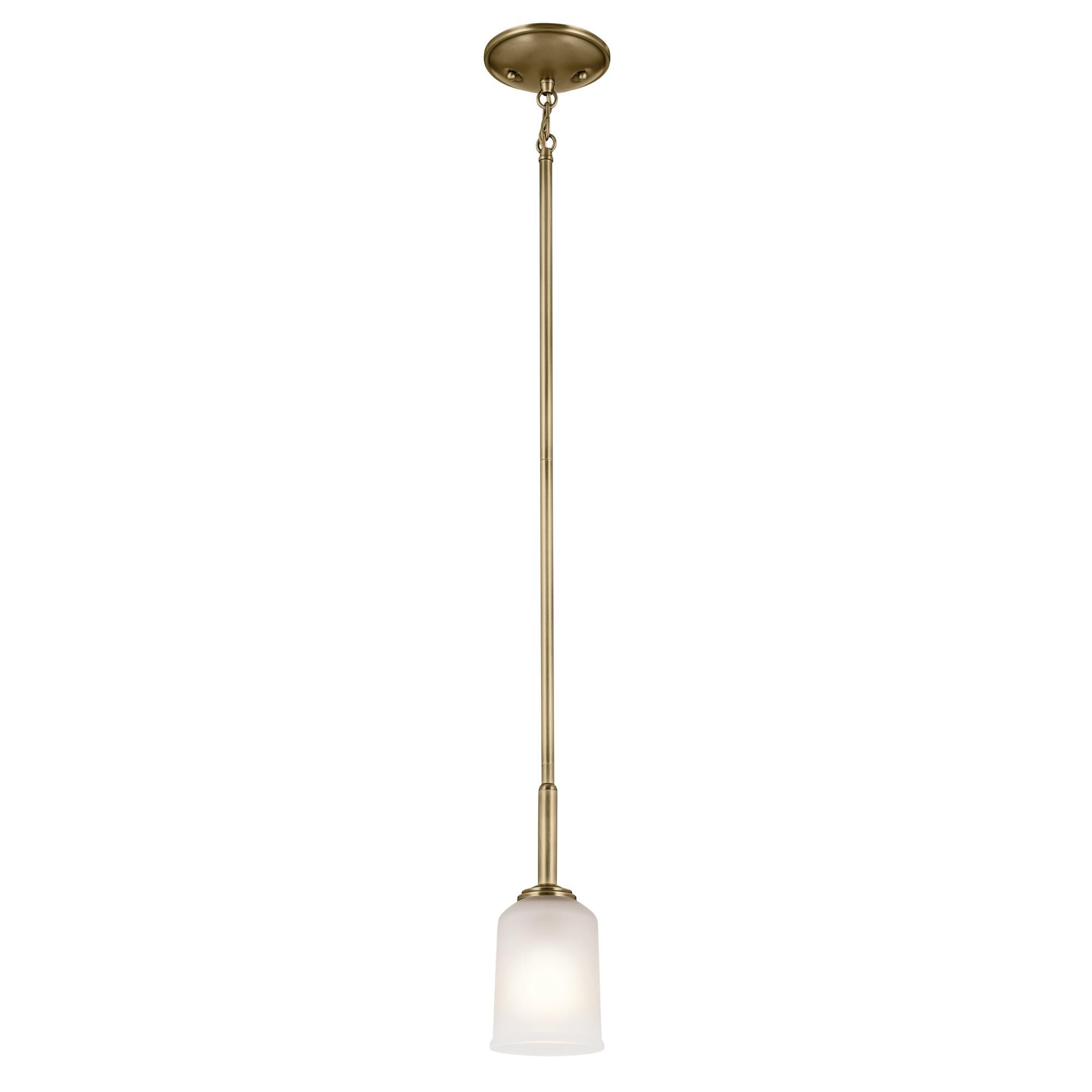 Shown in Natural Brass finish and Clear Satin Etched glass