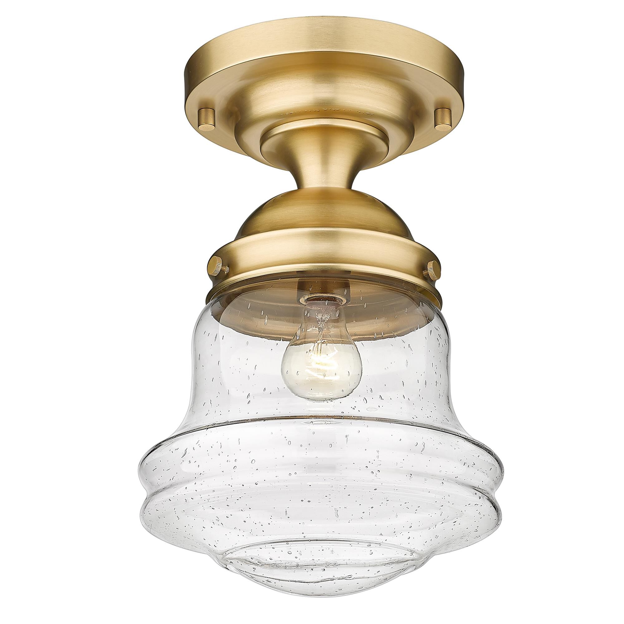 Shown in Heritage Brass finish and Clear Seedy glass