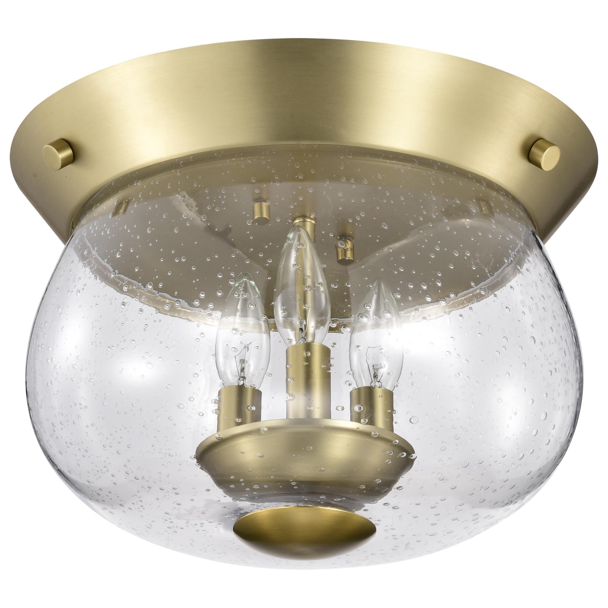 Shown in Vintage Brass finish and Clear Seeded glass