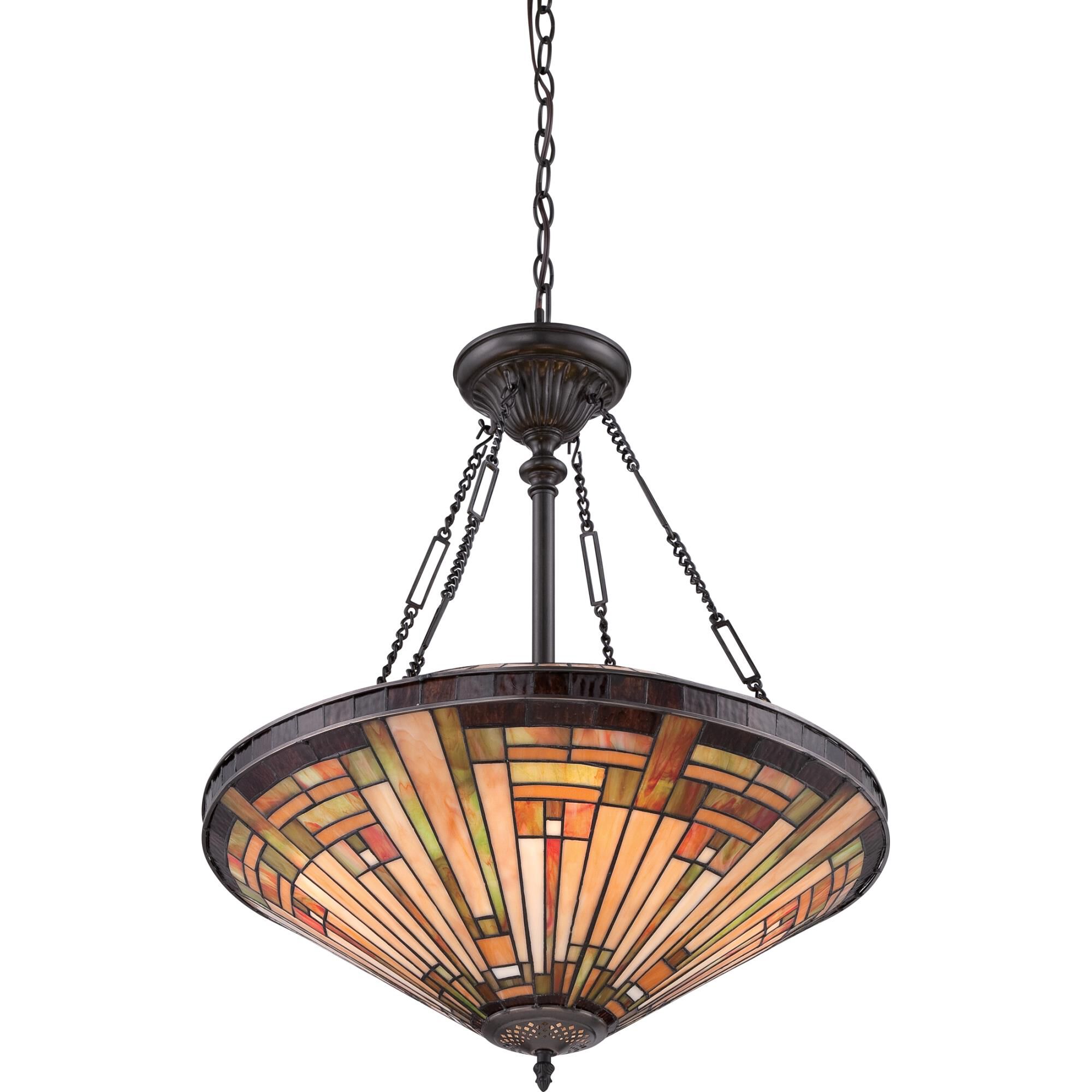 Shown in Vintage Bronze finish and Tiffany glass