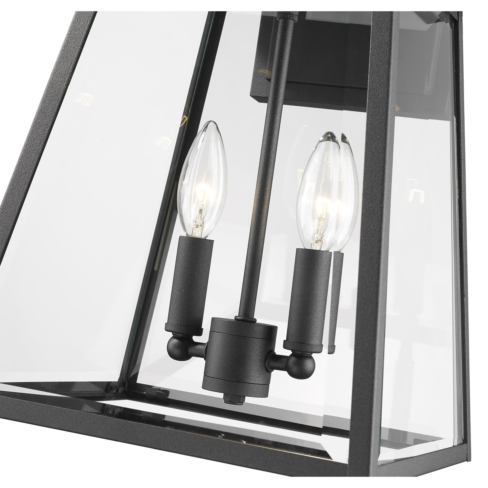 Shown in Black finish and Clear Beveled glass