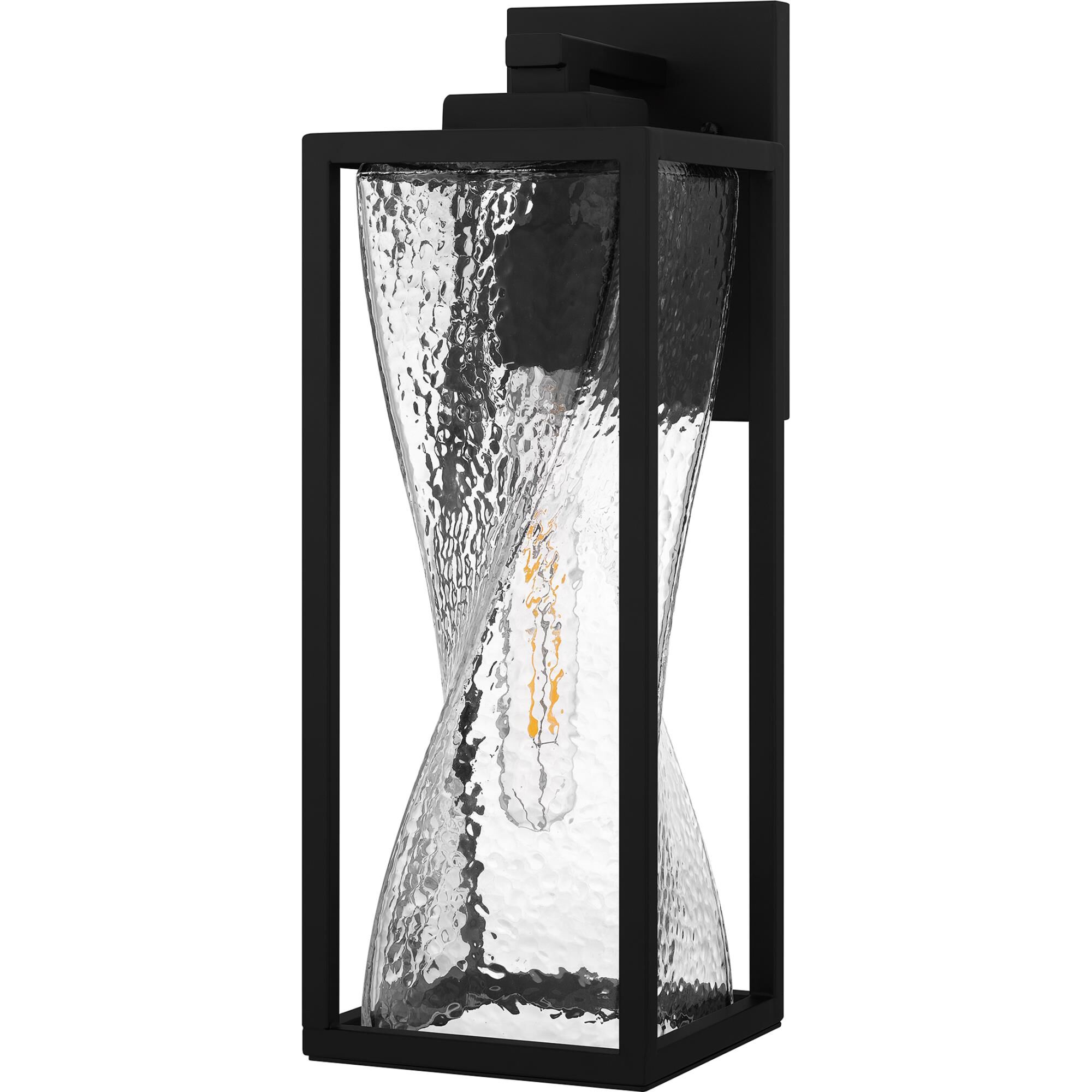 Shown in Matte Black finish and Clear Hammered Glass shade