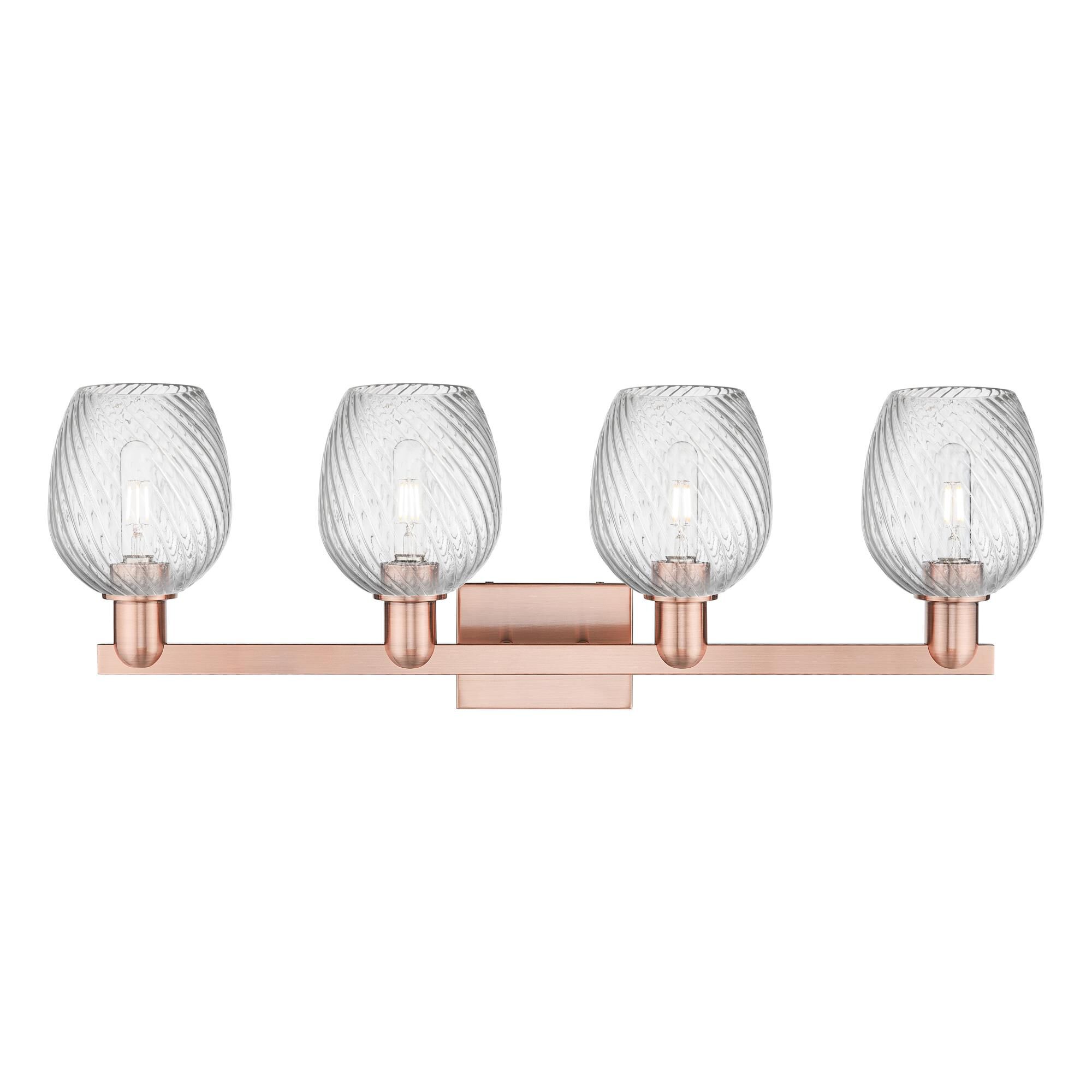 Shown in Antique Copper finish and Clear Spiral Fluted glass