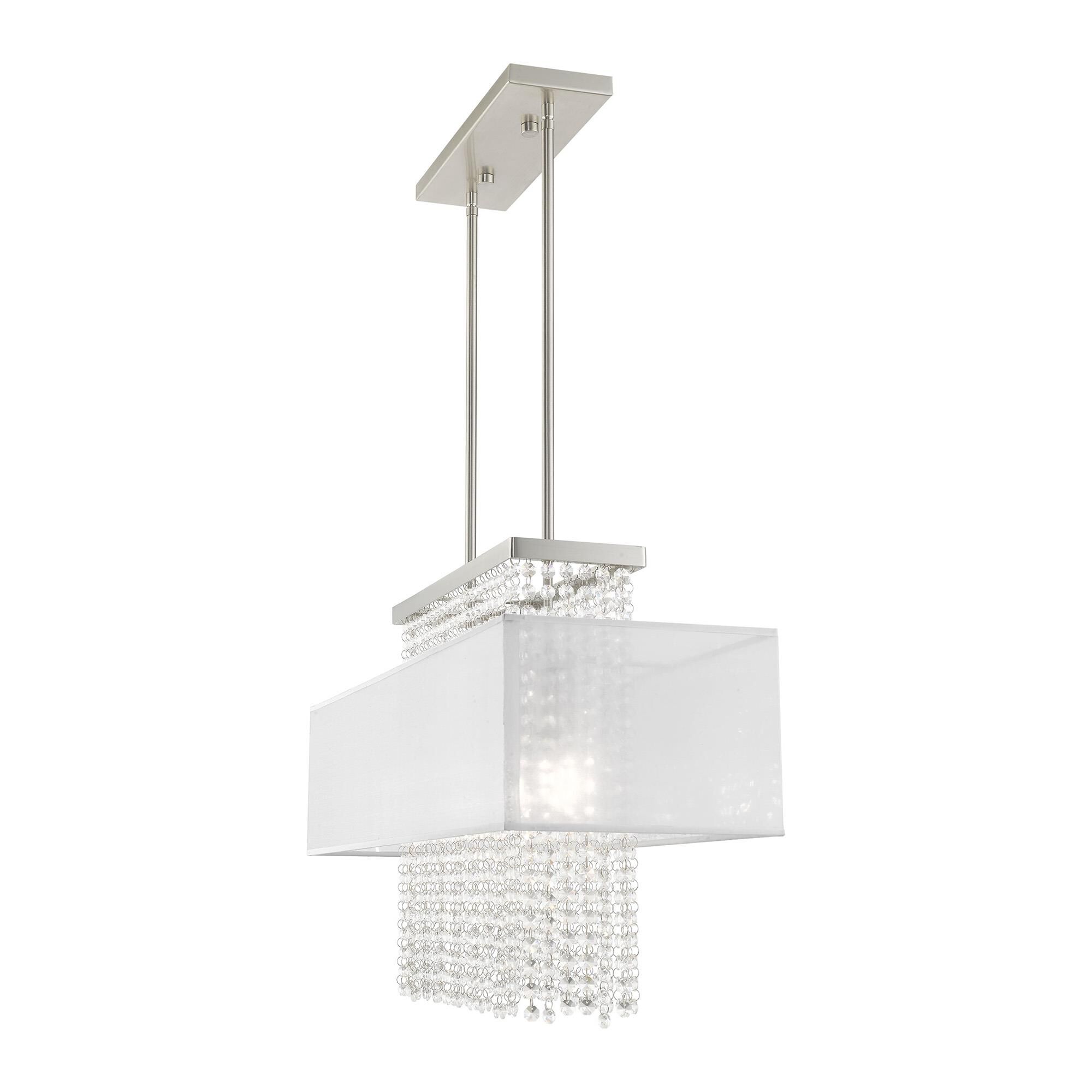 Shown in Brushed Nickel finish and Clear Crystals with Hand Crafted Translucent Fabric shade