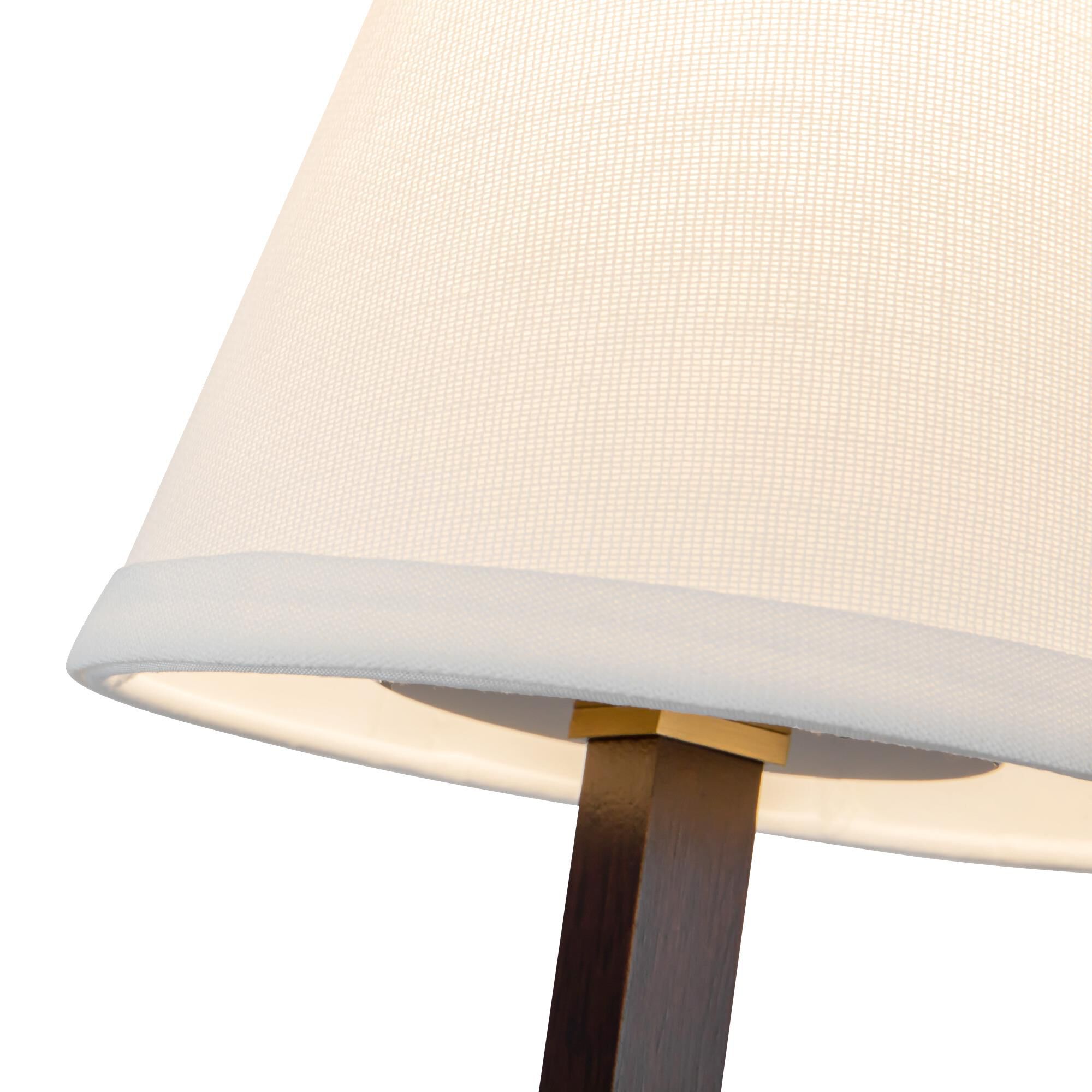 Shown in Brushed Gold finish and White Linen shade