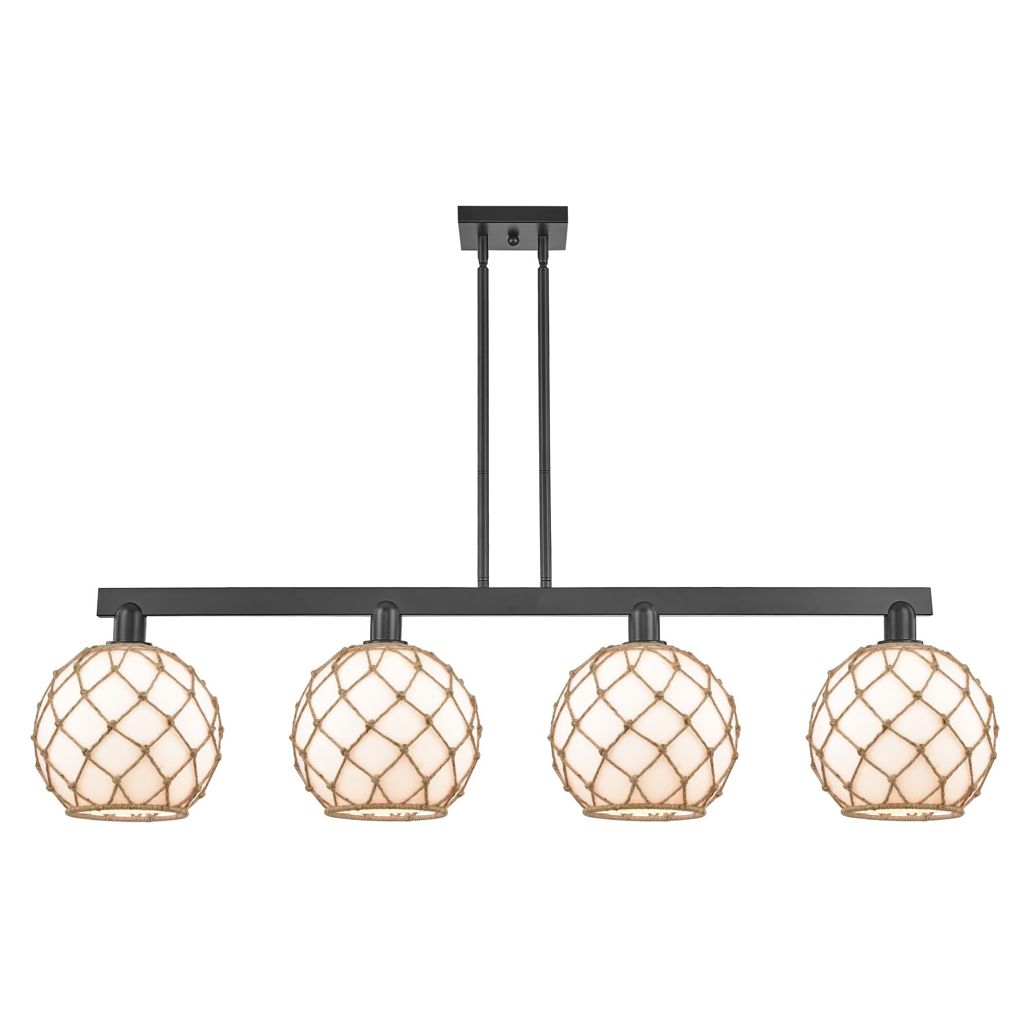 Shown in Matte Black finish and Matte White with Brown Rope glass