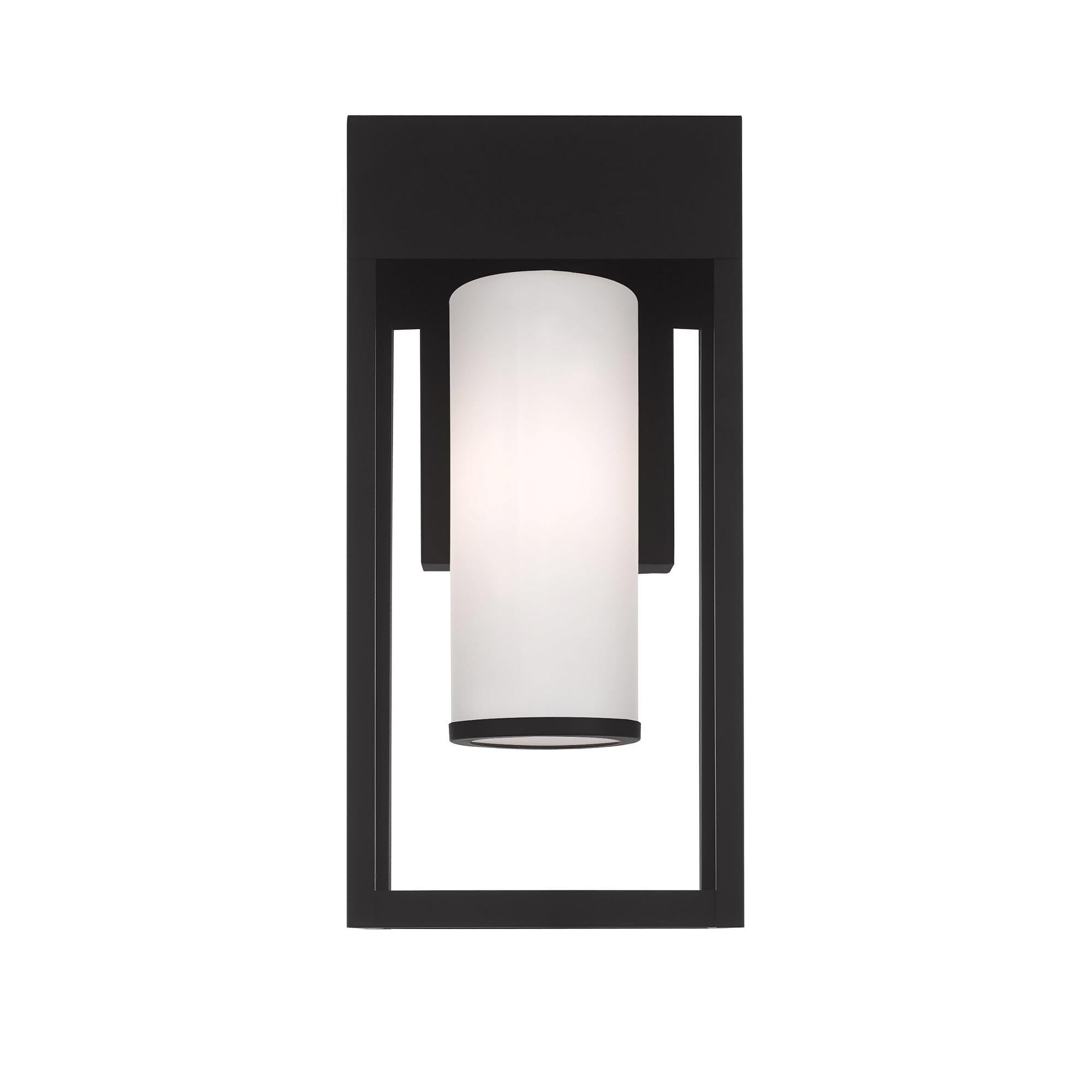 Shown in Black finish and Hand Blown Satin Opal White Cylinder glass