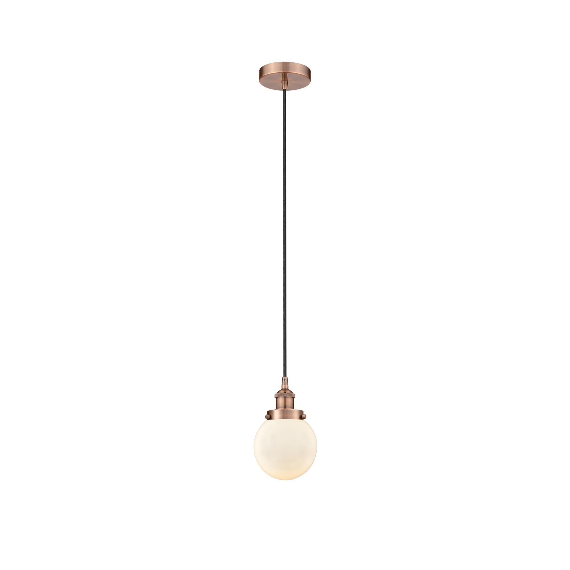 Shown in Antique Copper finish and Matte White glass