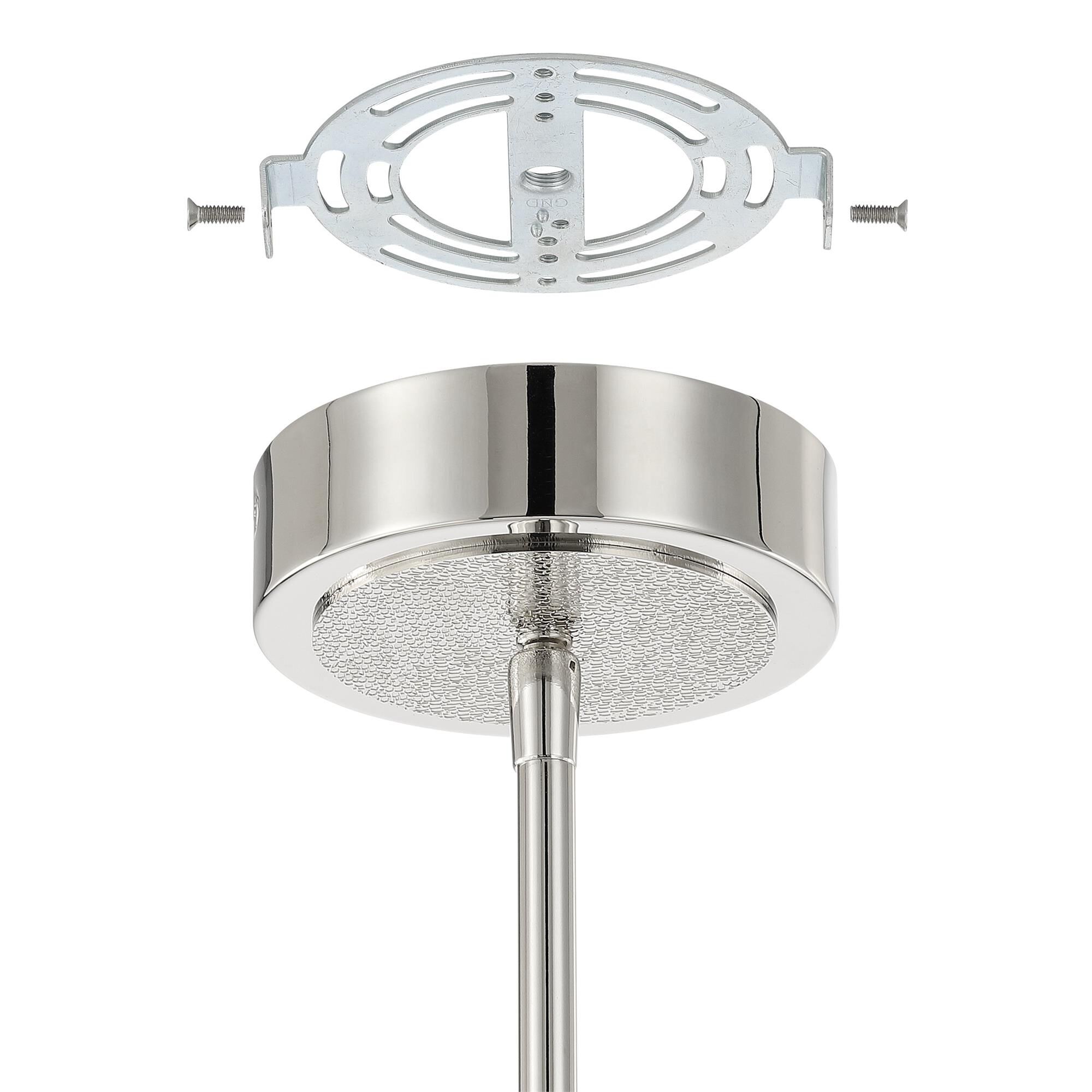 Shown in Polished Nickel finish and White glass