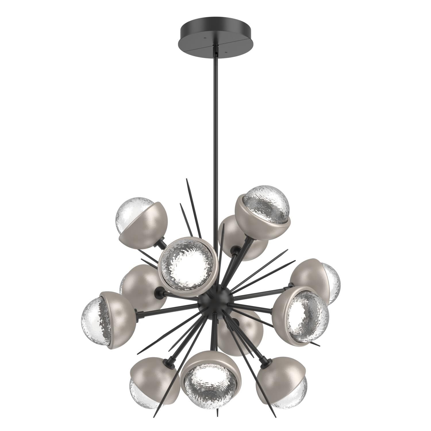 Shown in Matte Black finish and Clear glass and Beige Silver accent
