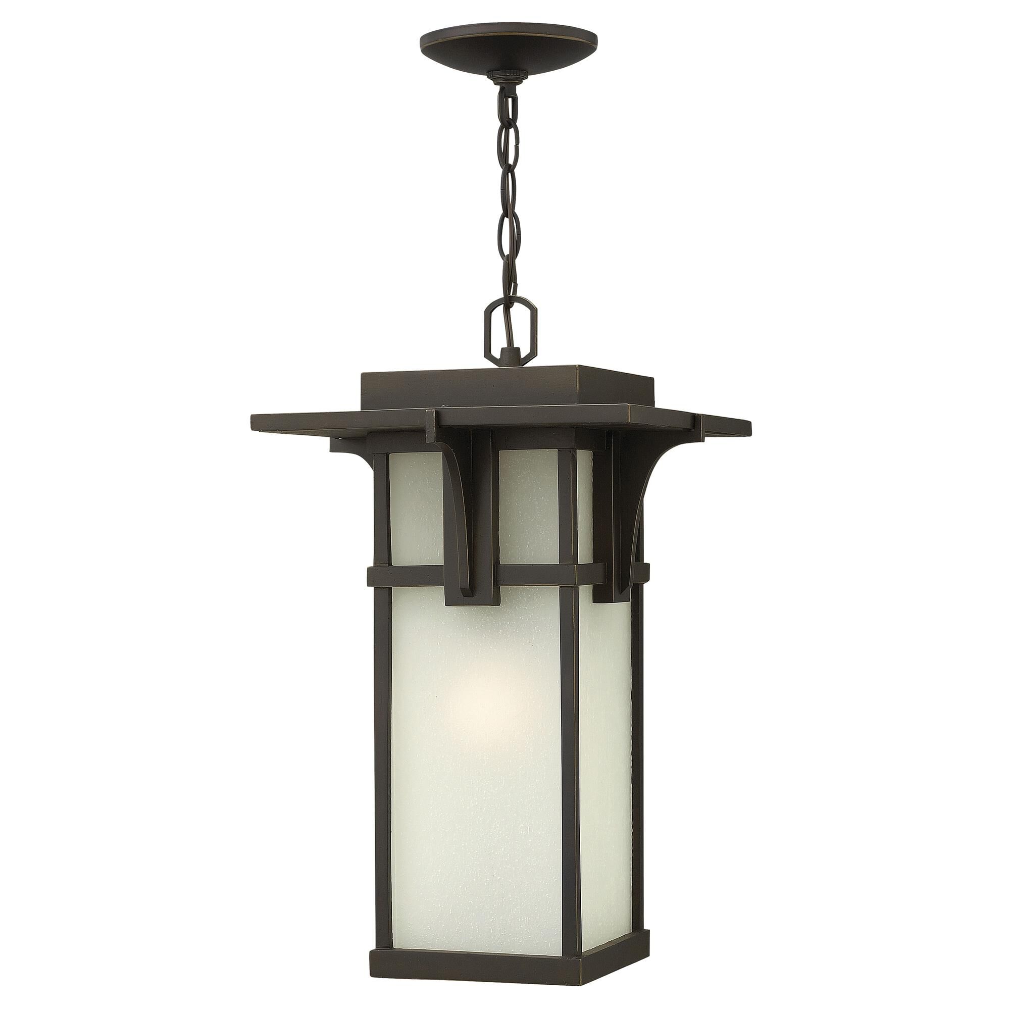 Shown in Oil Rubbed Bronze finish and Etched Seedy glass