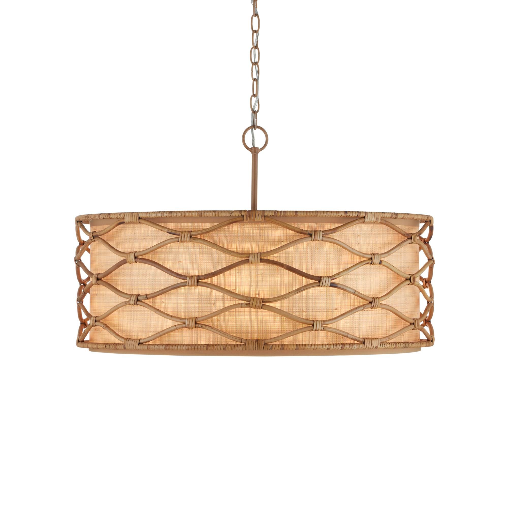 Shown in Saddle Tan/Natural finish and Natural Grass Cloth shade