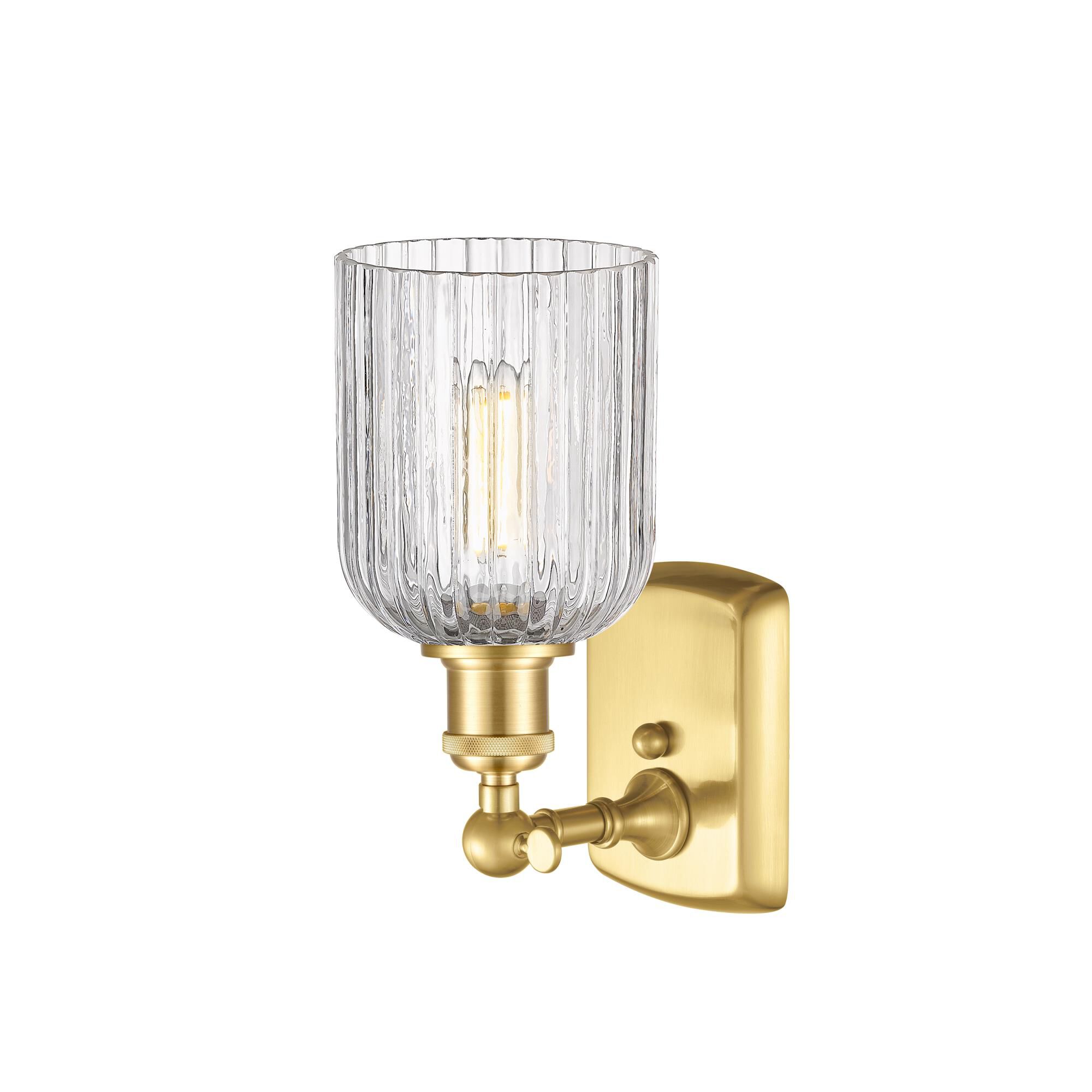 Shown in Satin Gold finish and Clear glass