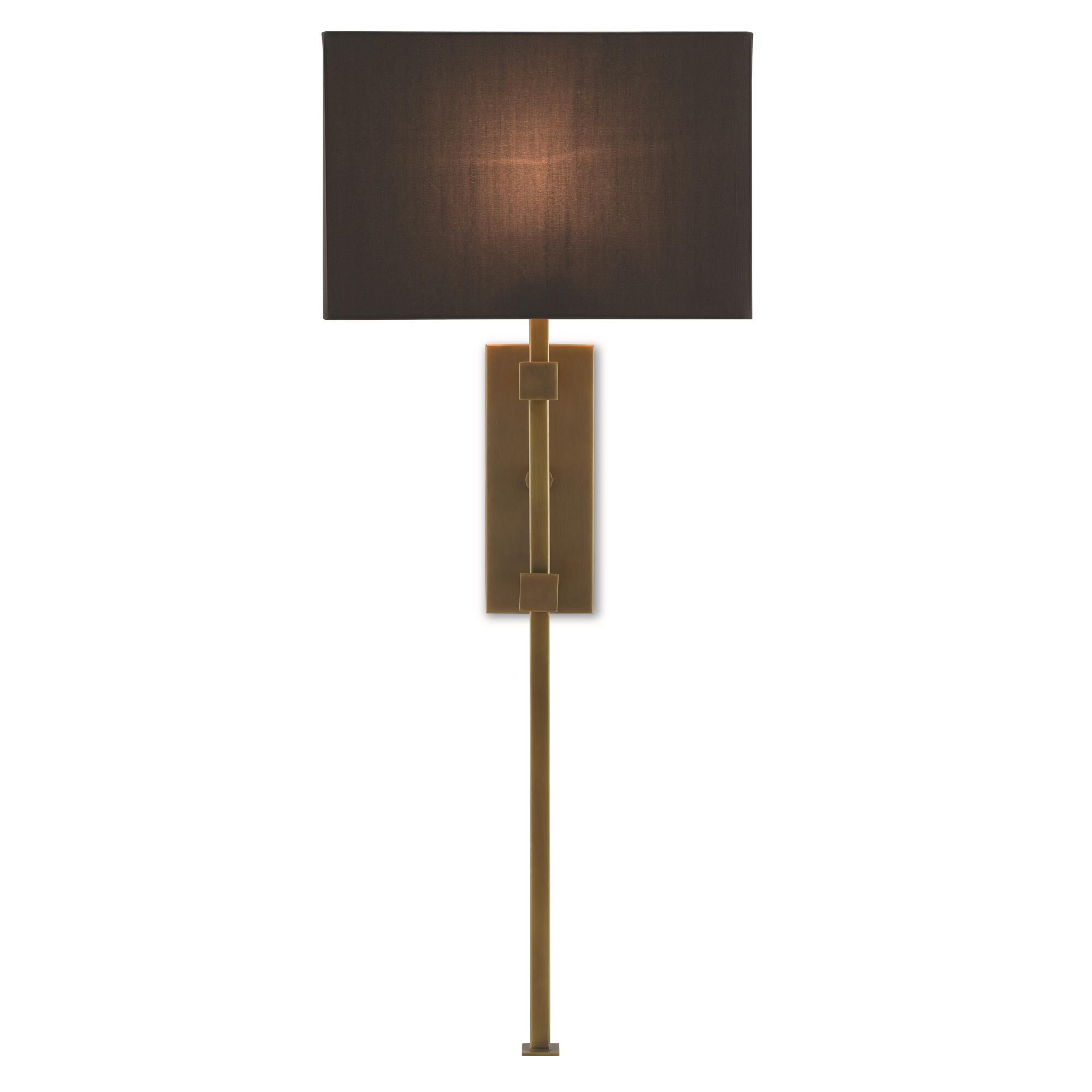 Shown in Antique Brass finish and Black Shantung shade