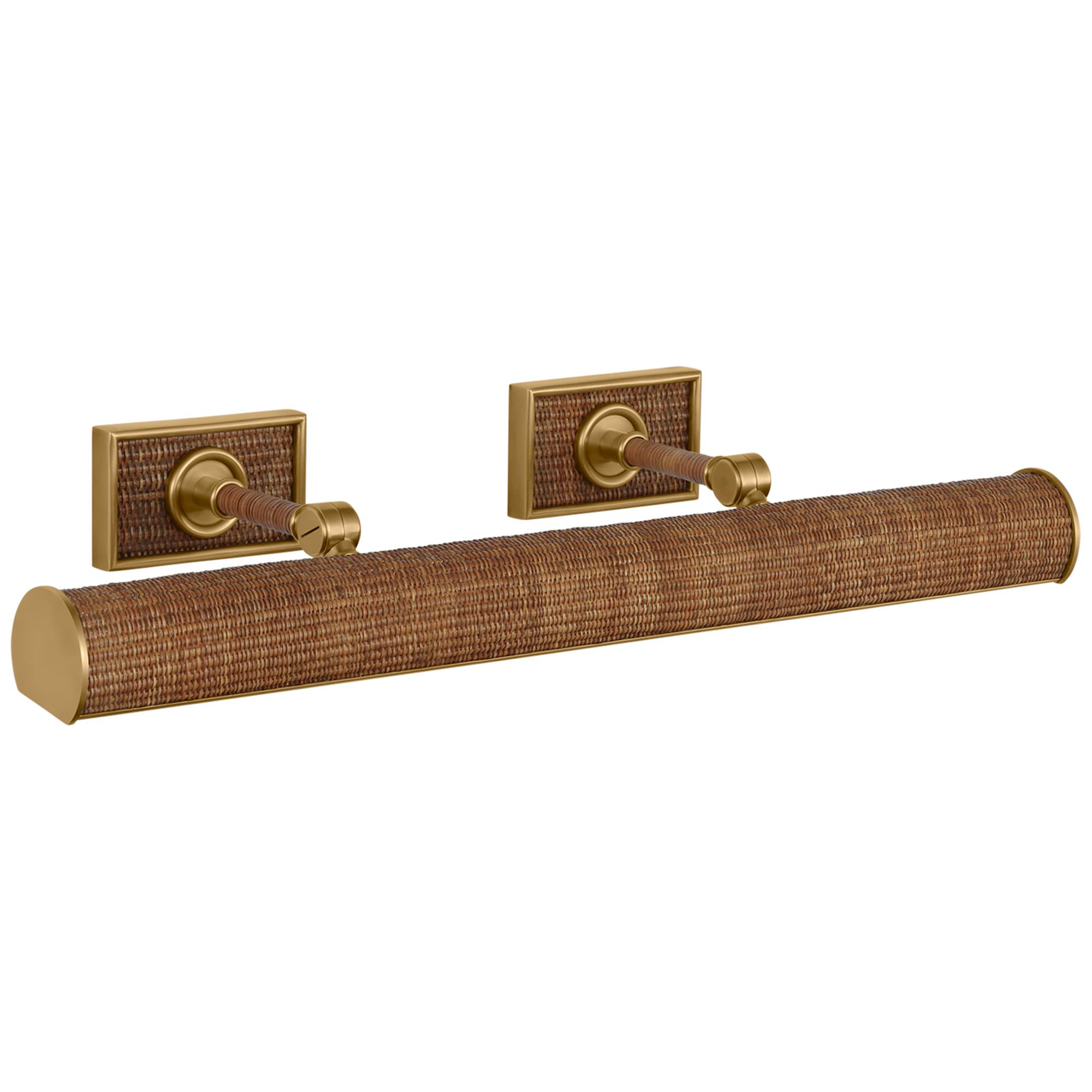 Shown in Antique-Burnished Brass and Natural Woven Rattan finish