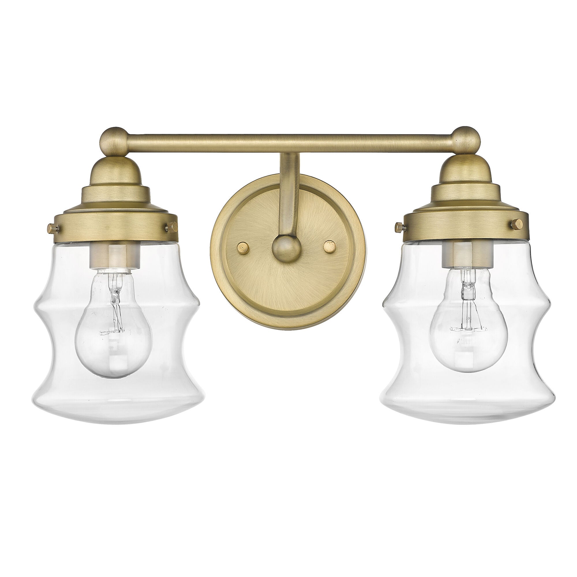 Shown in Antique Brass finish and Clear Glass shade