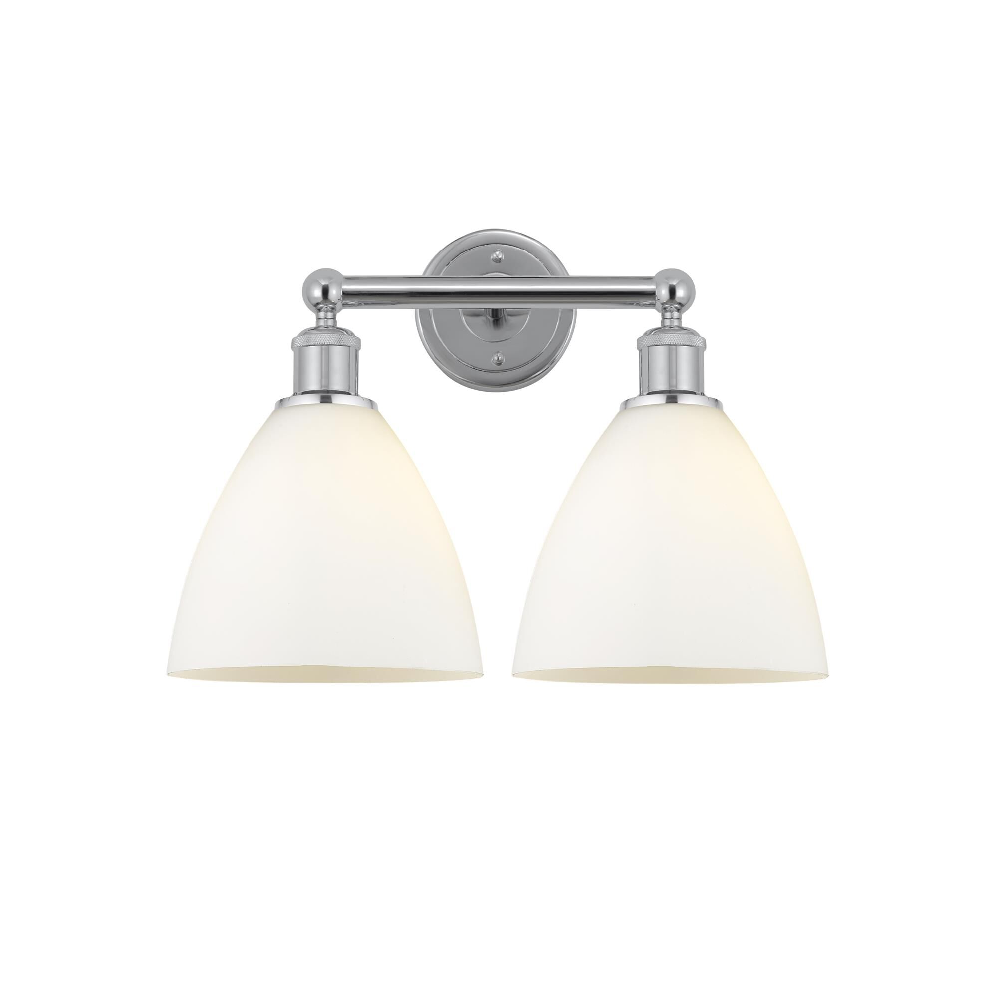 Shown in Polished Chrome, Matte White finish and Matte White glass and Matte White Glass shade