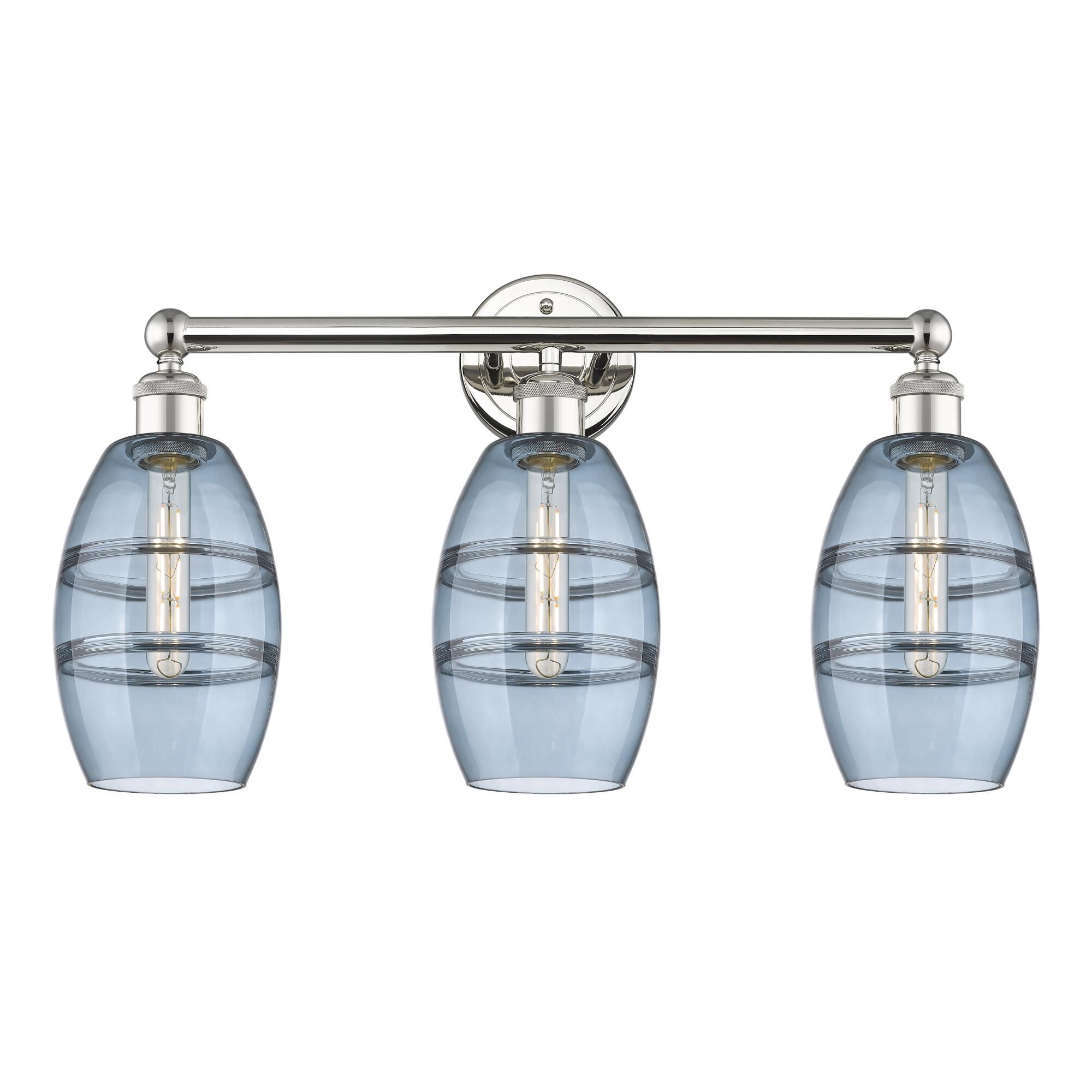 Shown in Polished Nickel finish and Princess Blue glass