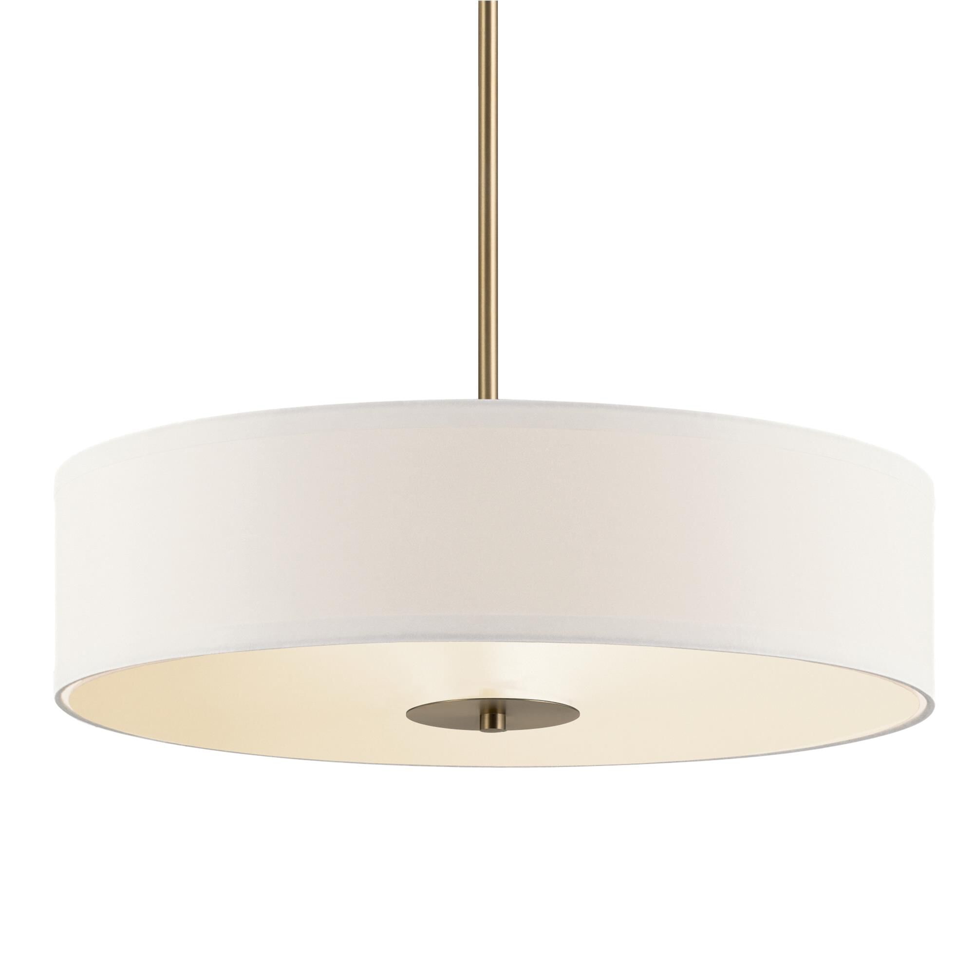 Shown in Classic Bronze finish and Satin Etched glass and White Microfiber shade