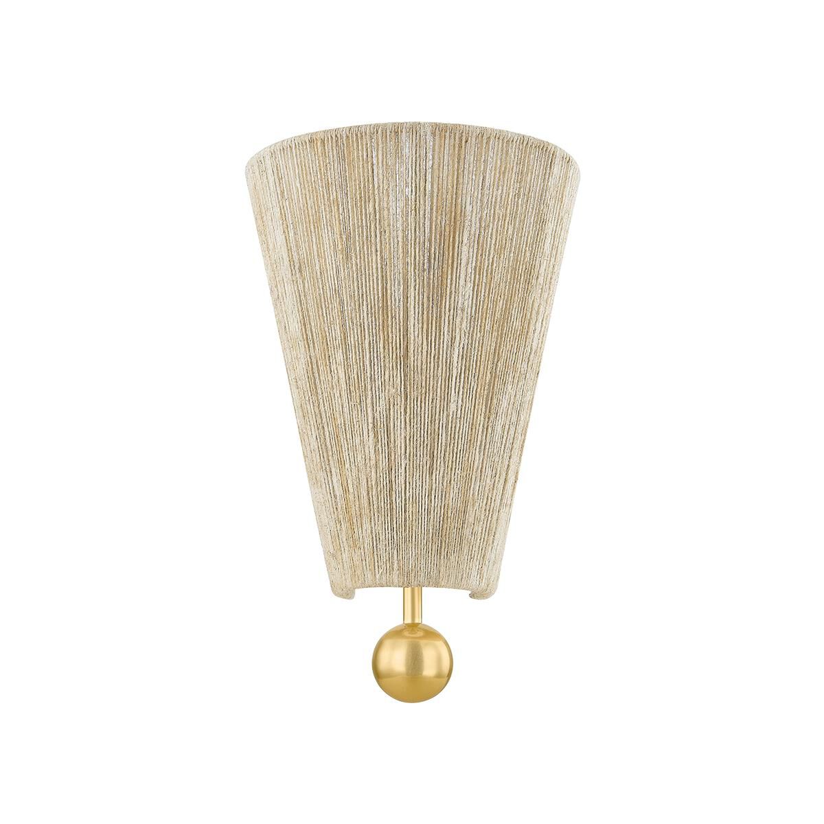 Shown in Aged Brass finish and Natural Woven shade