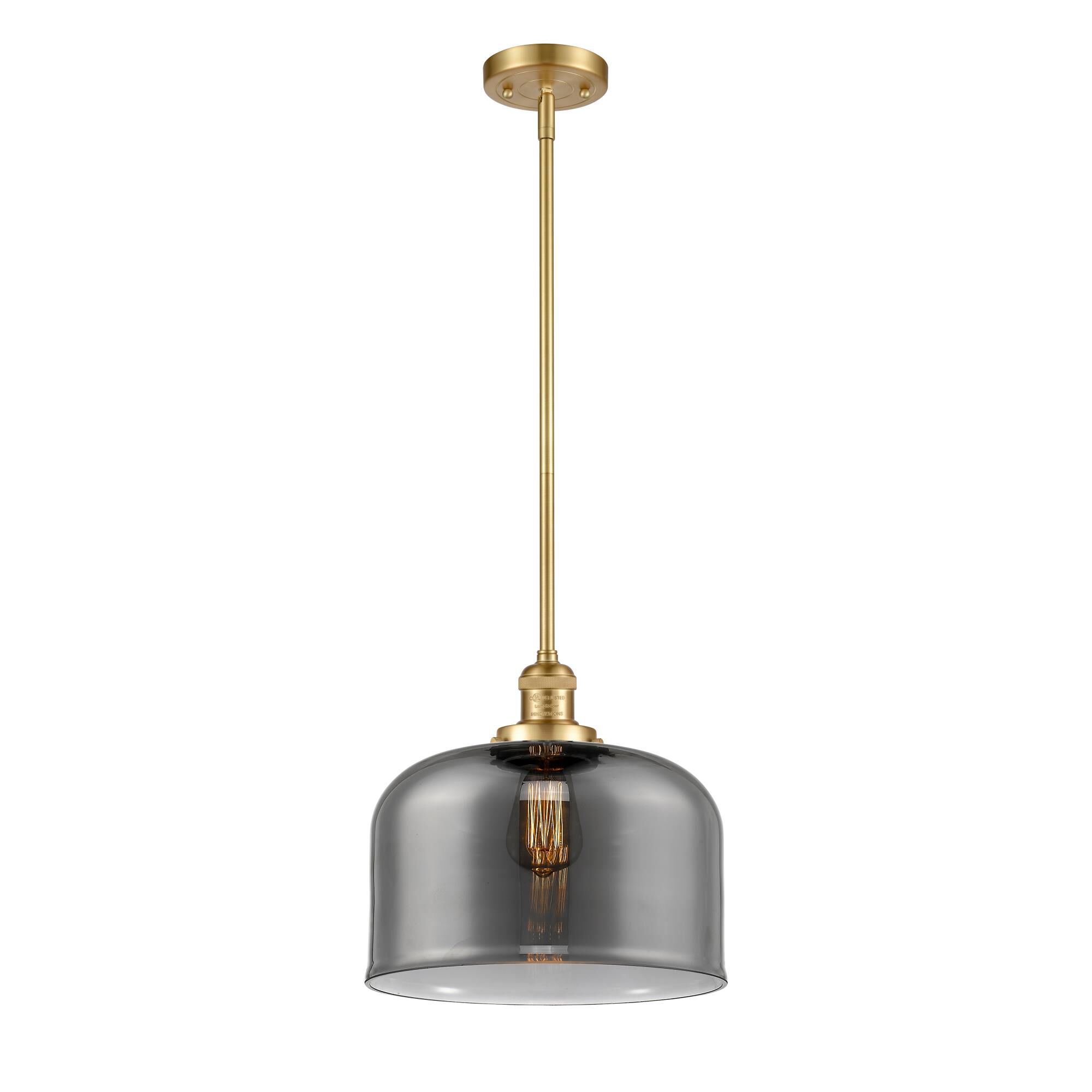 Shown in Satin Gold finish and Plated Smoke X-Large Bell glass