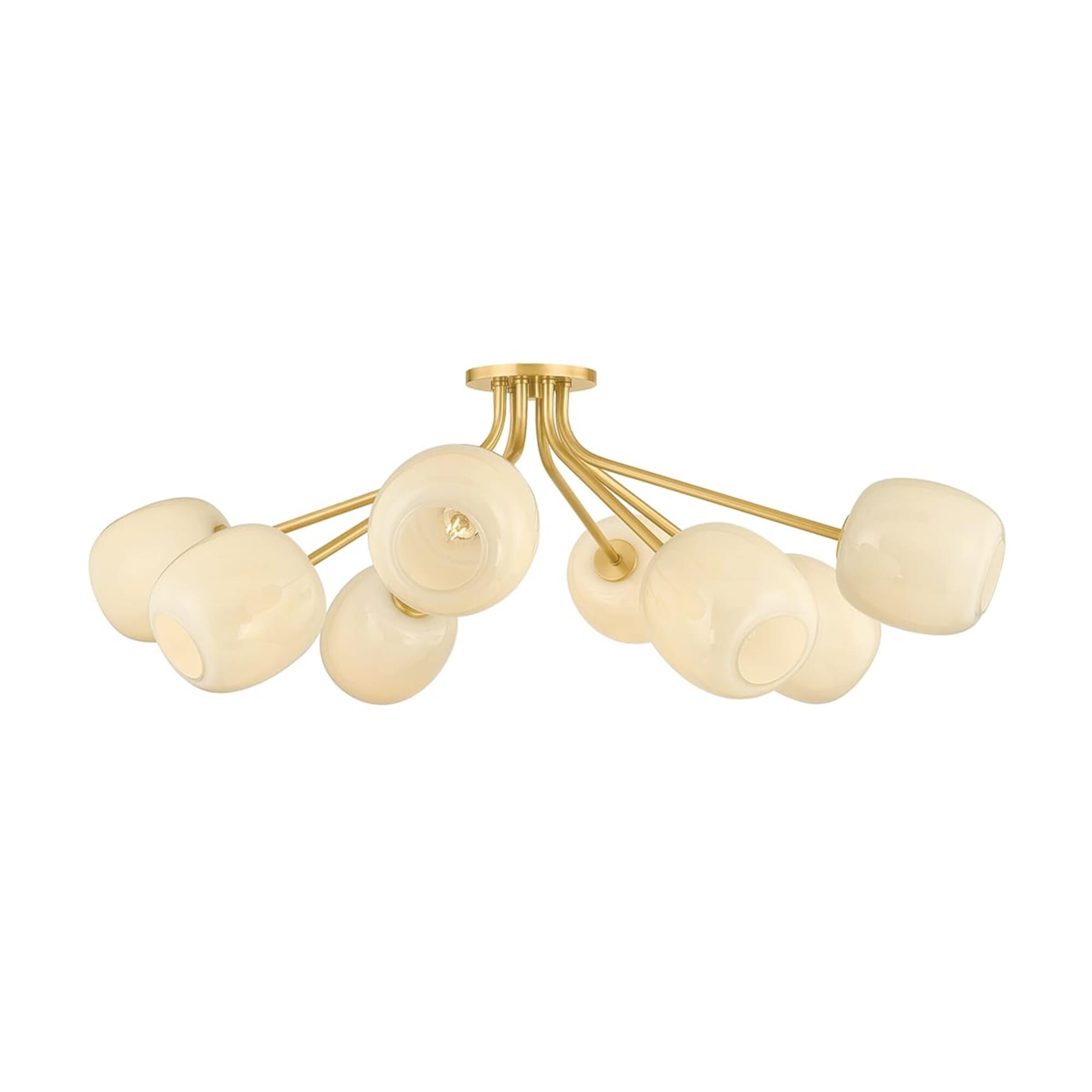 Shown in Aged Brass finish and Cream Opal Glossy glass