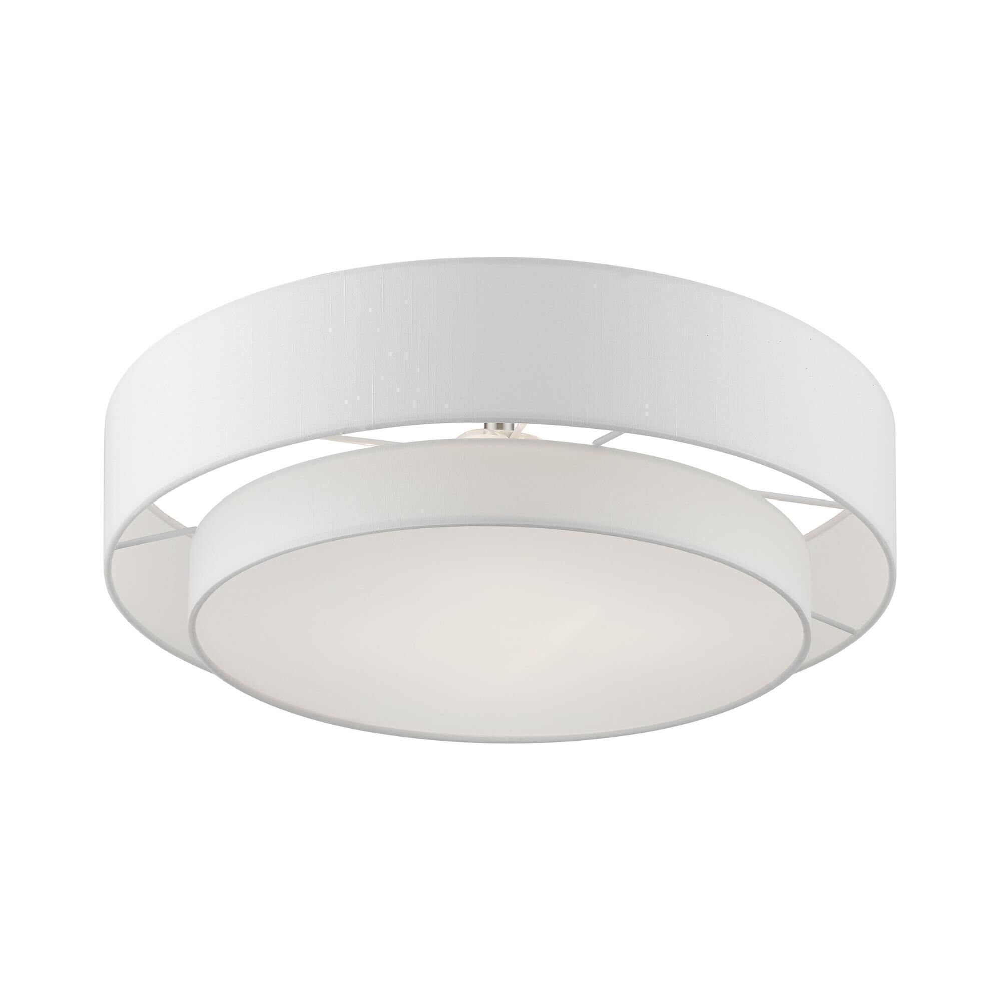 Shown in Brushed Nickel finish and Hand Crafted Off-White Hardback Fabric With White Fabric Inside shade