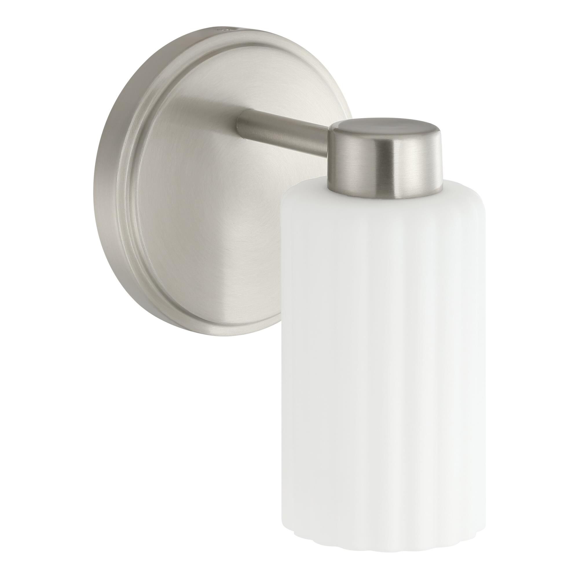 Shown in Brushed Nickel finish and Etched Opal Ribbed glass