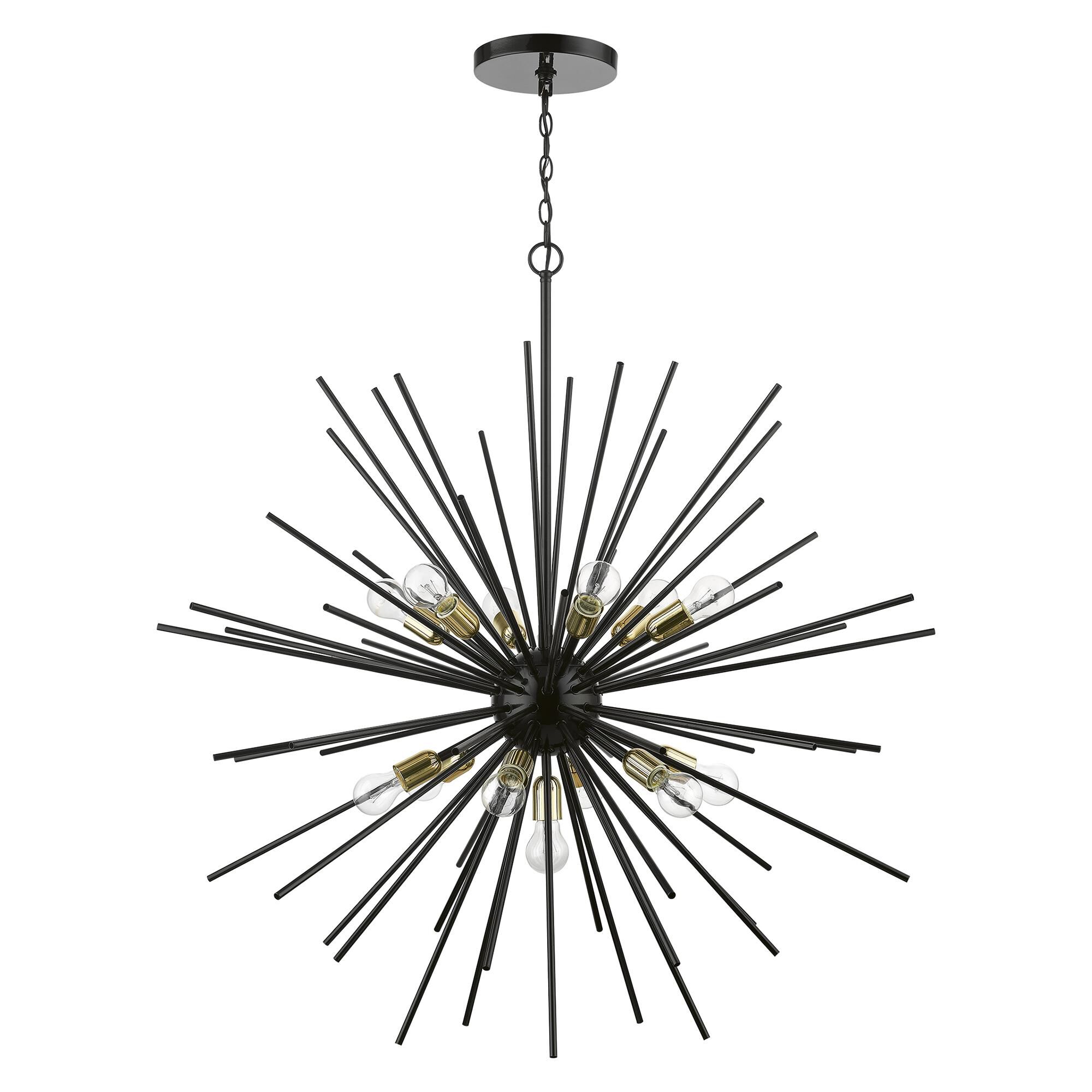 Shown in Shiny Black with Polished Brass Accents finish and Iron Pipe Rods shade