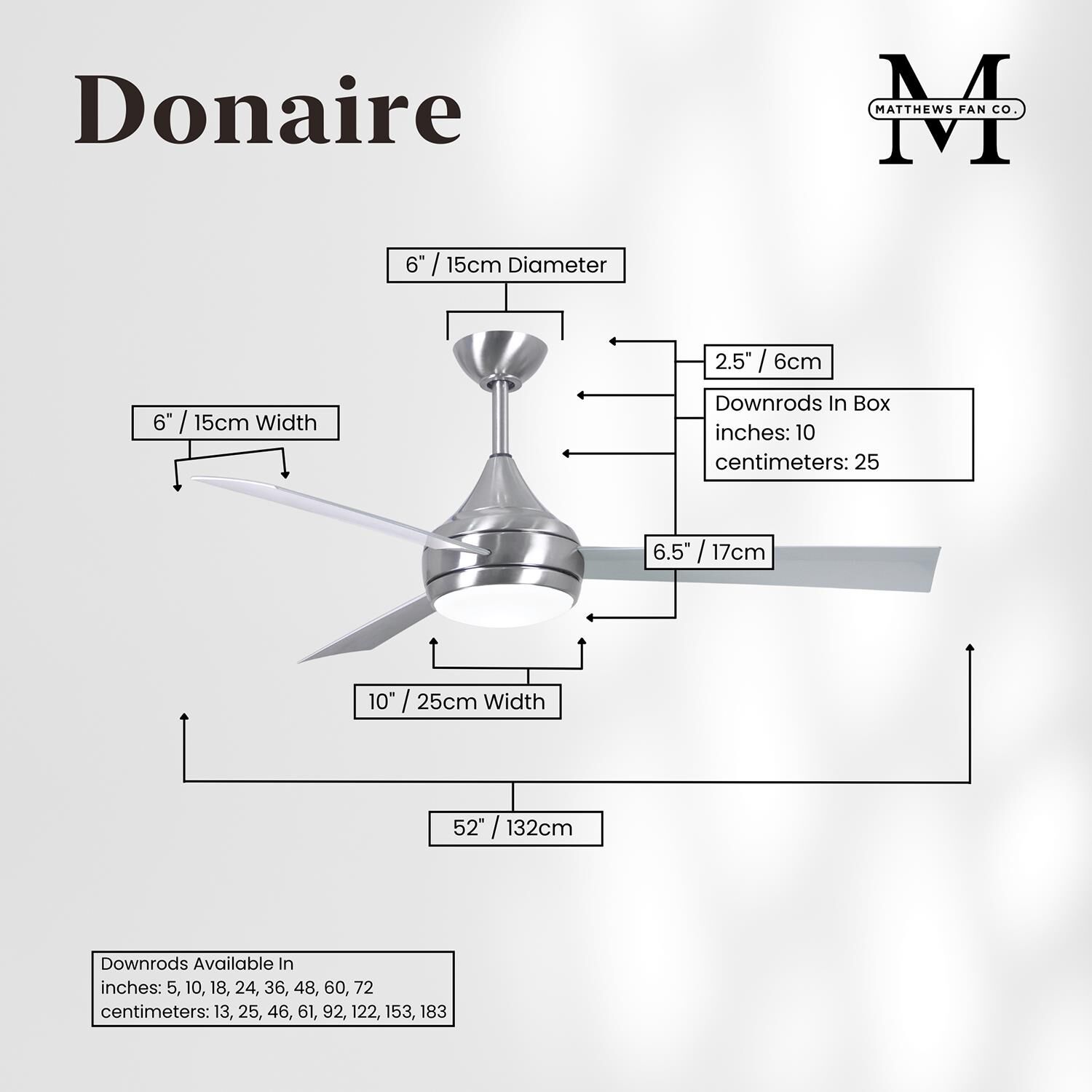 Donaire Outdoor Coastal Wet Rated 52 Inch Ceiling Fan with Light Kit by Matthews Fan Company