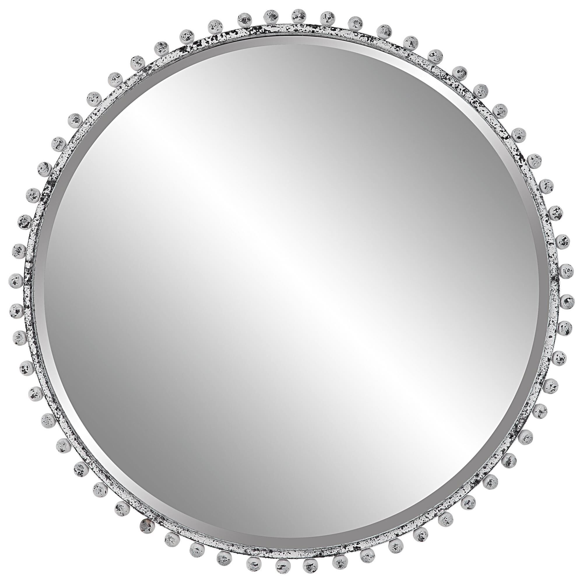 Shown in Petite Iron Spheres Line The Outer Edge Of This Round Frame, Finished In A Heavily Distressed Aged W finish