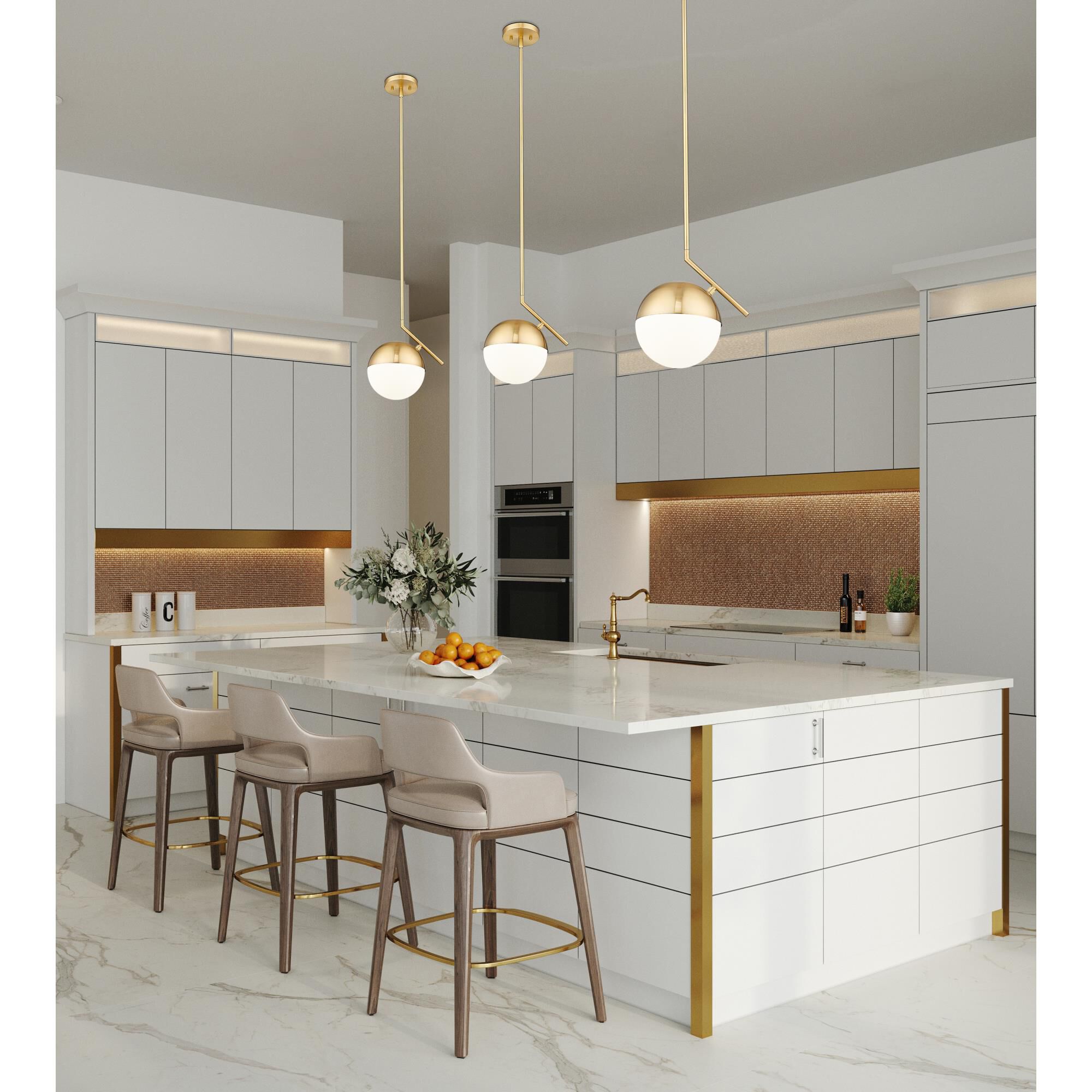 Shown in Modern Gold finish and Matte Opal glass and Matte Opal shade