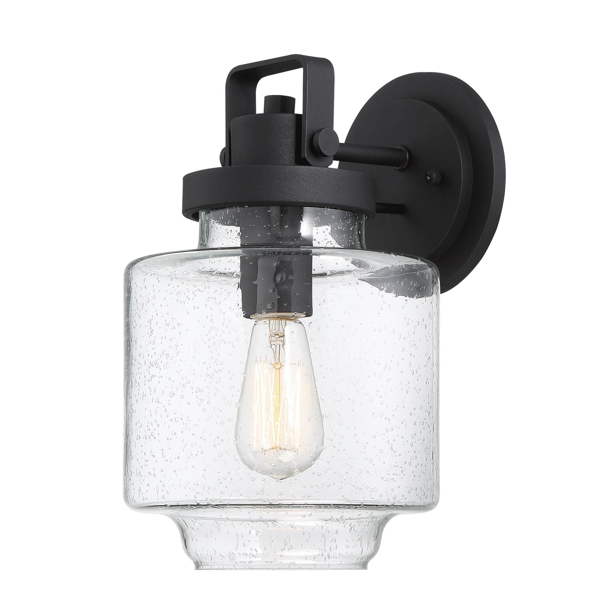 Shown in Black finish and Clear Seedy glass