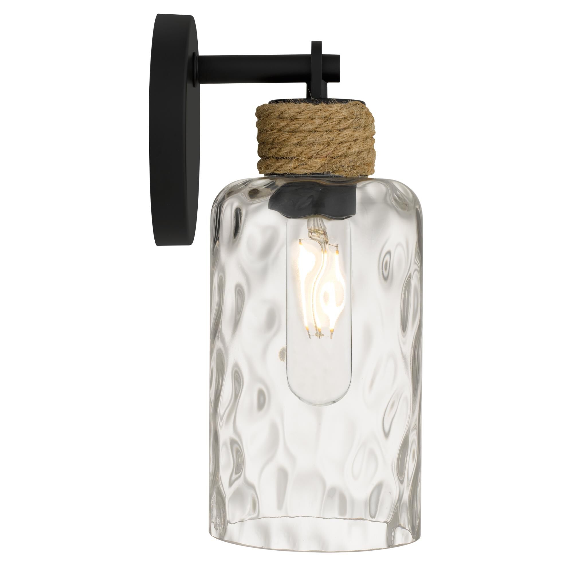 Shown in Matte Black finish and Clear Water Glass shade