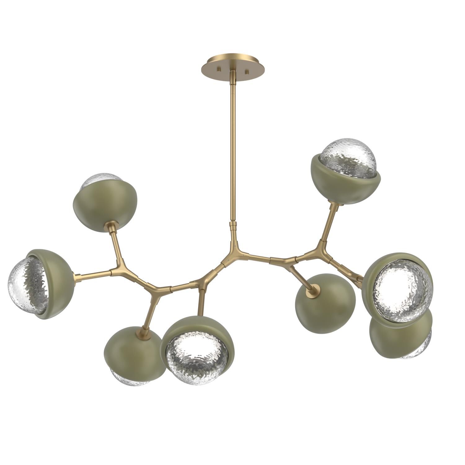 Shown in Gilded Brass finish and Clear glass and Sage Green accent