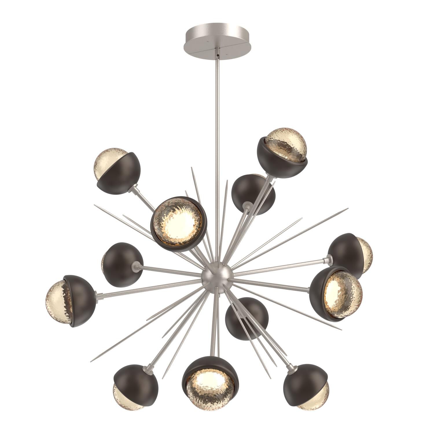 Shown in Beige Silver finish and Amber glass and Flat Bronze accent